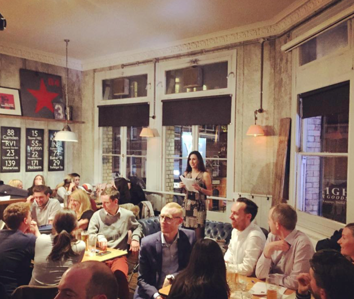 Networking event in The Yorkshire Grey meeting room with engaged attendees and casual seating.