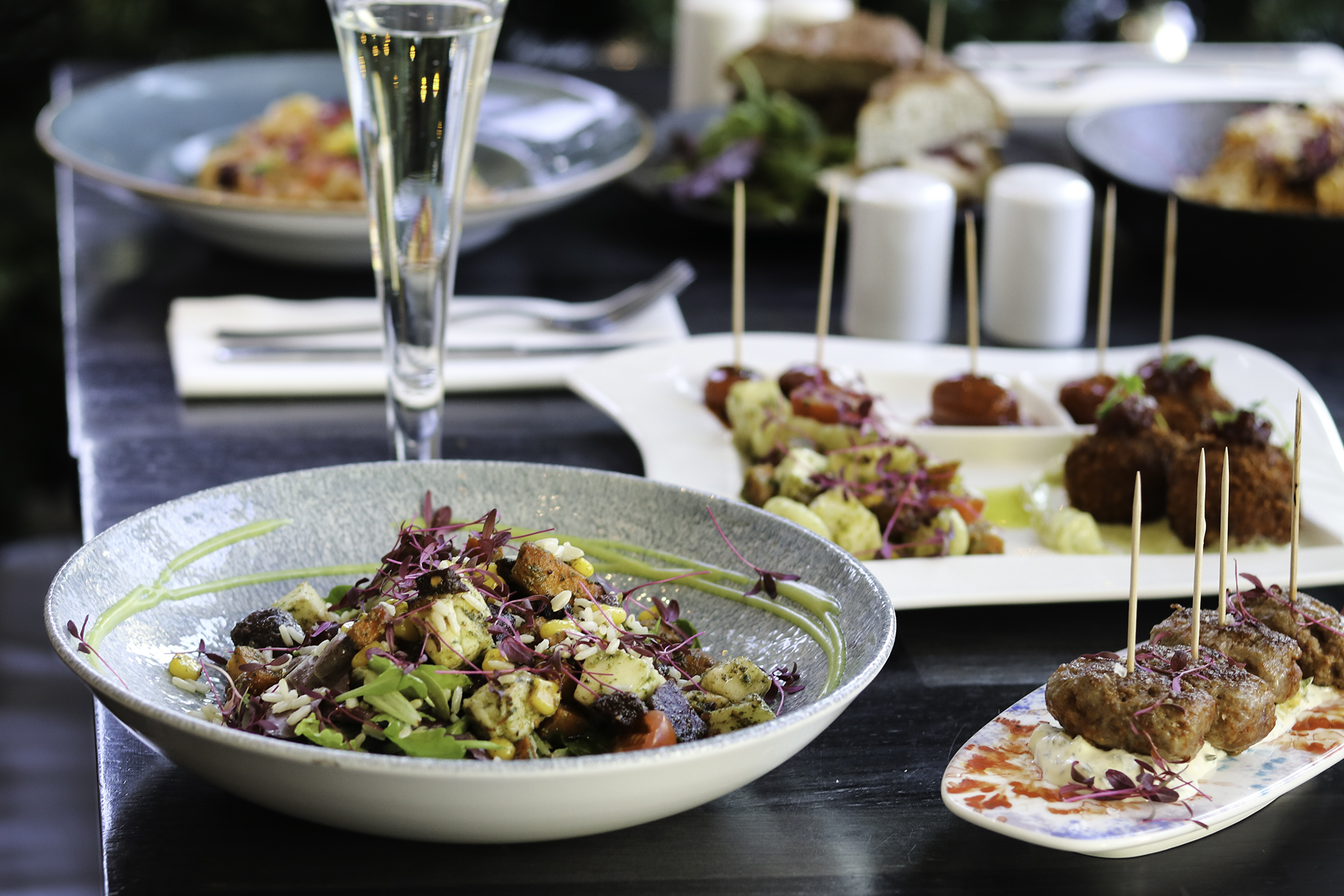 Elegant dining setup at Bar Opus for corporate events and social gatherings.