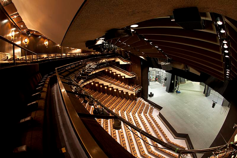Barbican Theatre auditorium with tiered seating, ideal for conferences and performances.