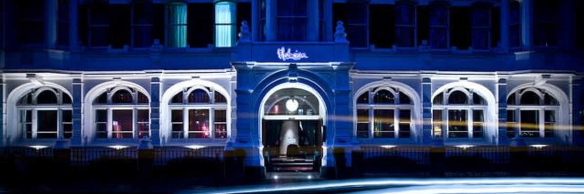 Mal Two venue in Malmaison London, illuminated blue, ideal for corporate events and galas.