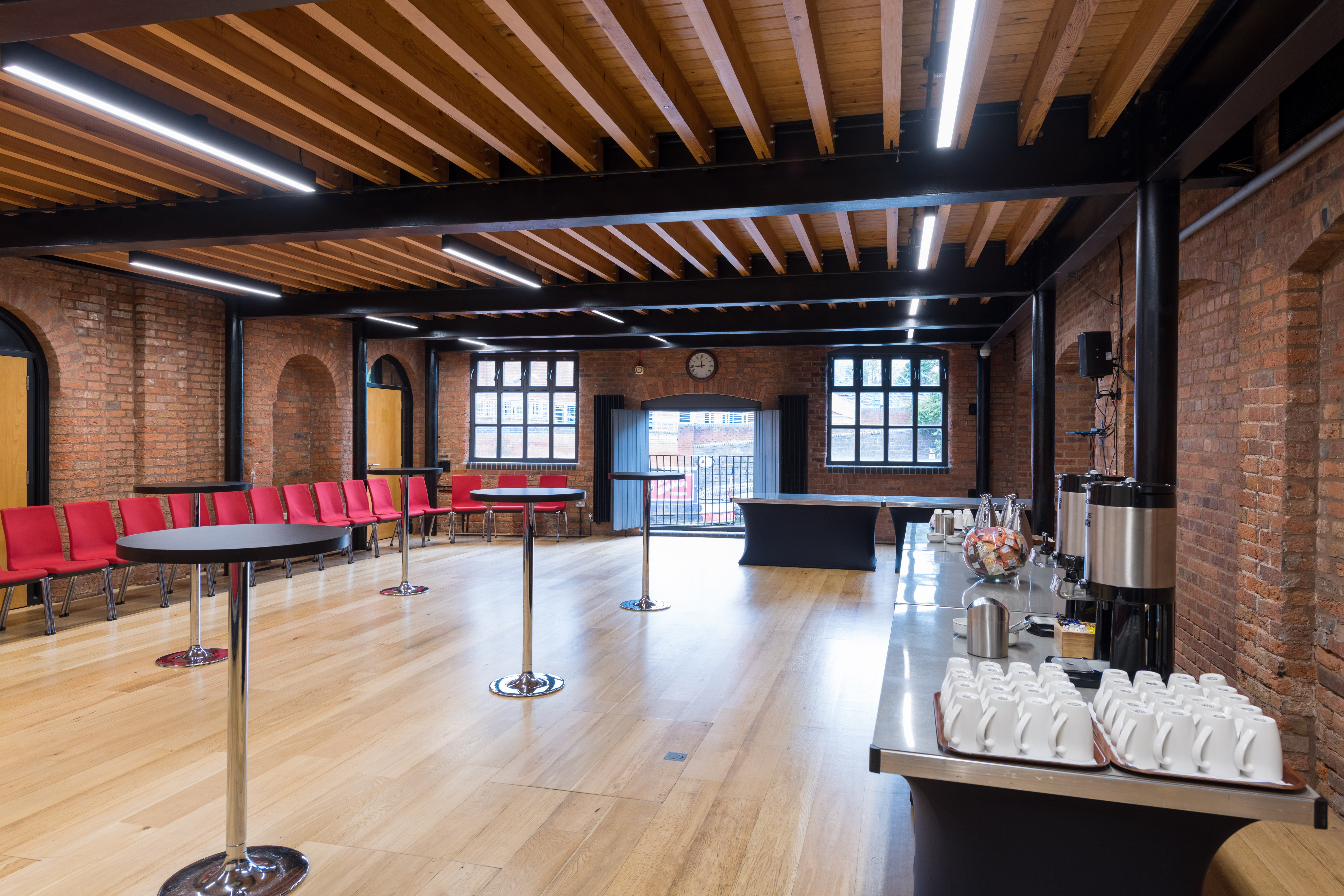 Waterside Room at IET Birmingham: exposed brick walls, ideal for meetings and gatherings.