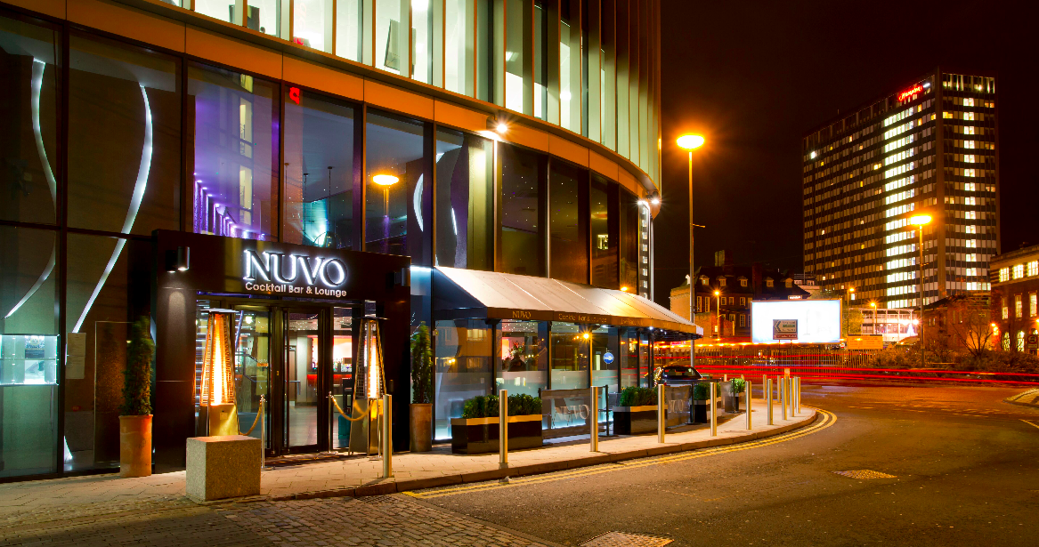 Modern NUVO venue at night, perfect for upscale events and social gatherings.