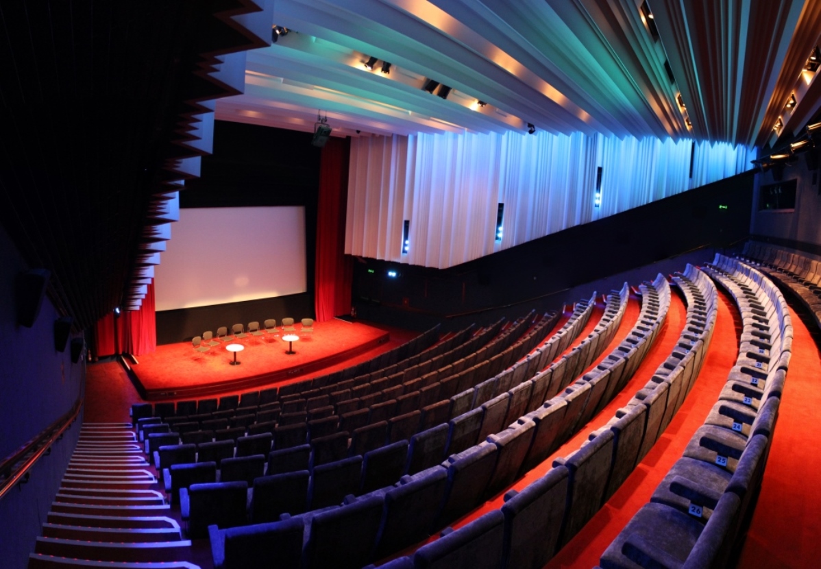 Cinema 1 auditorium at Barbican Centre with tiered seating for conferences and presentations.