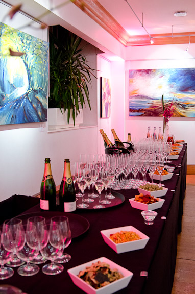 Elegant champagne display at Knapp Gallery for networking events and celebrations.