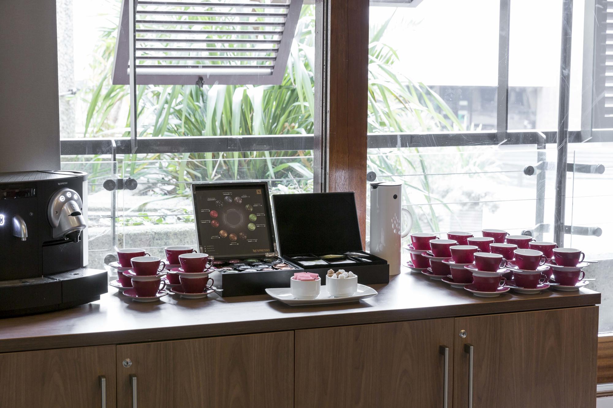 Frobisher Boardroom refreshment station for meetings and events, featuring coffee and snacks.