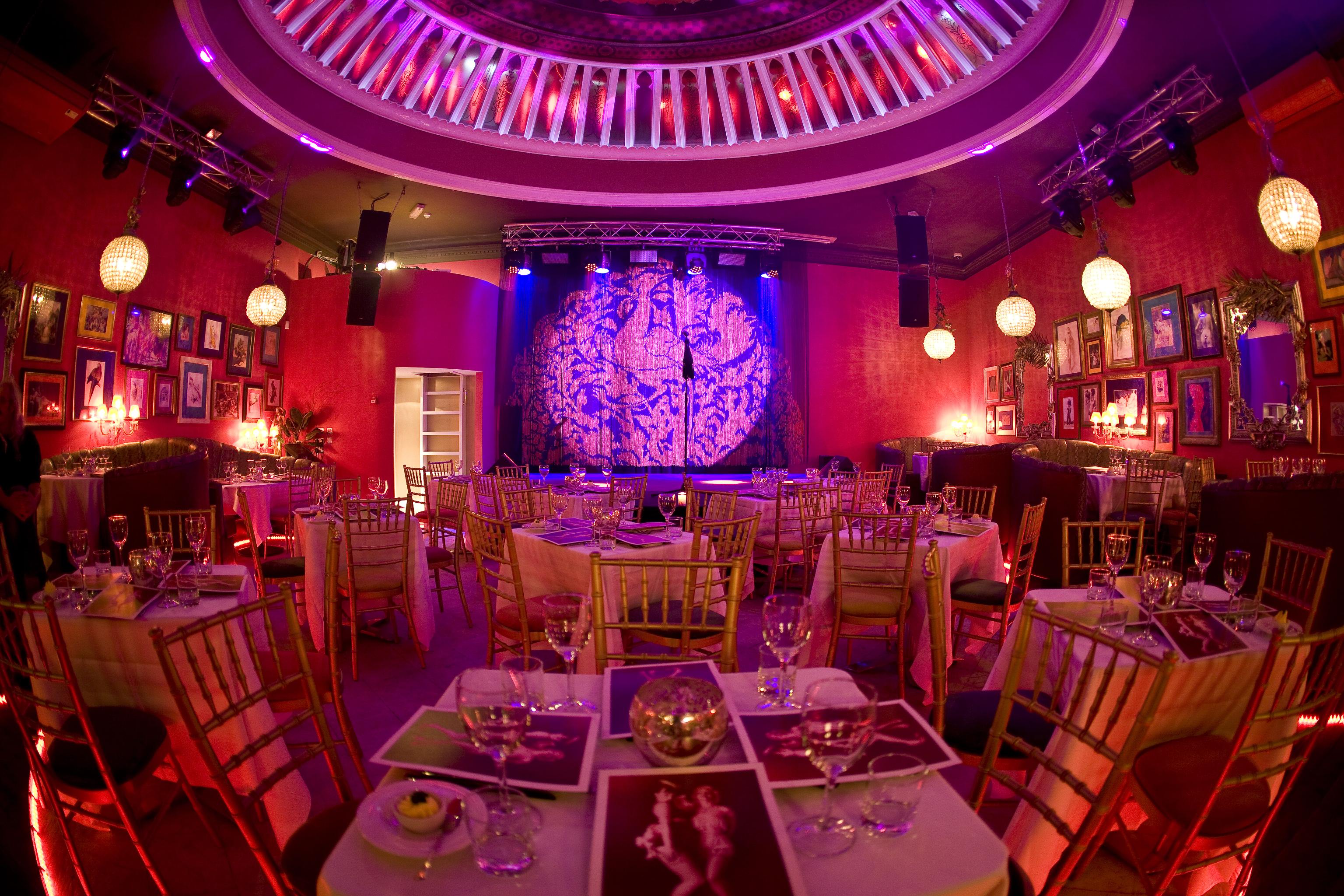 Vibrant event space at Proud Cabaret Brighton, ideal for gala dinners and corporate events.