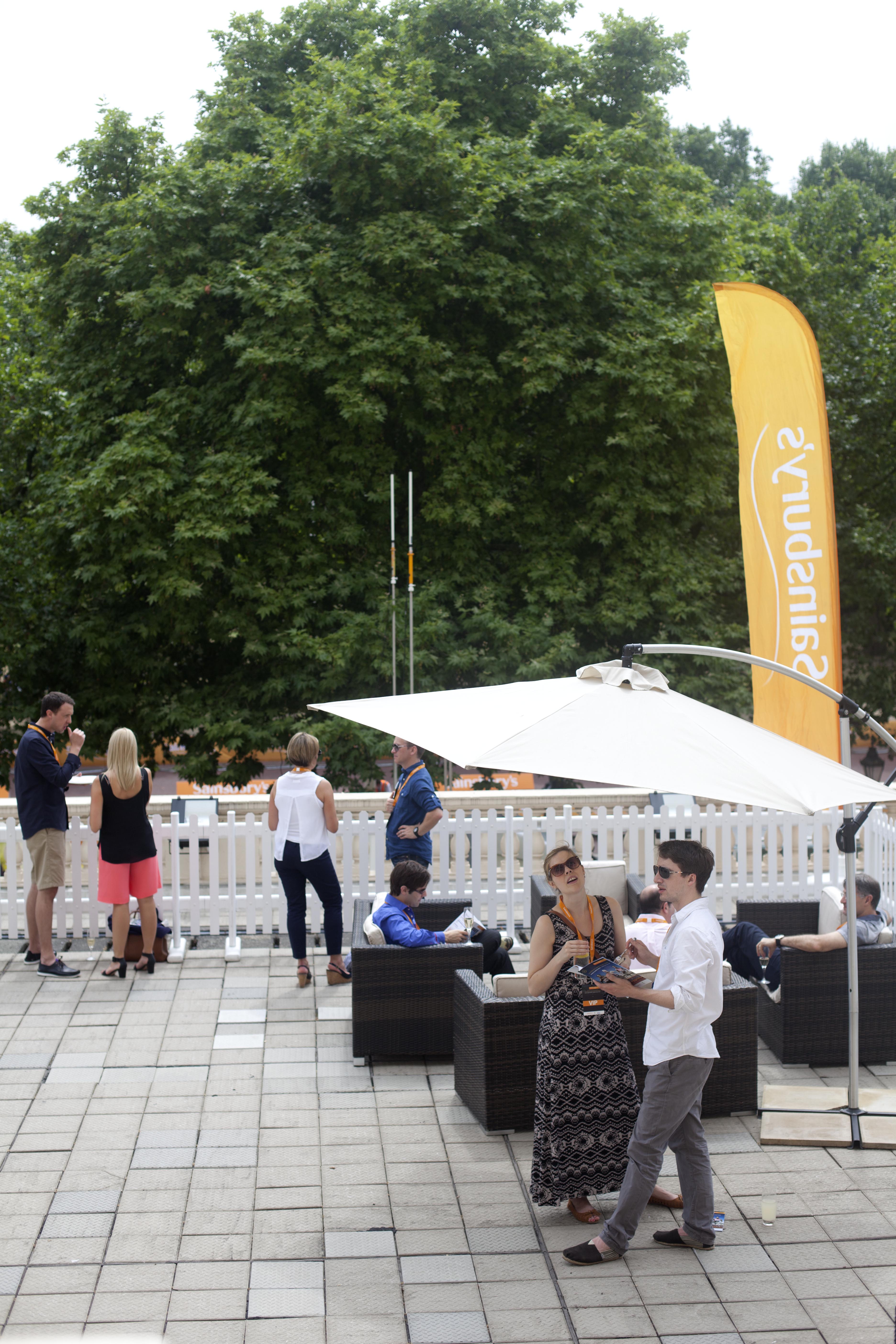 Vibrant outdoor networking area at Prince Philip House for events and gatherings.