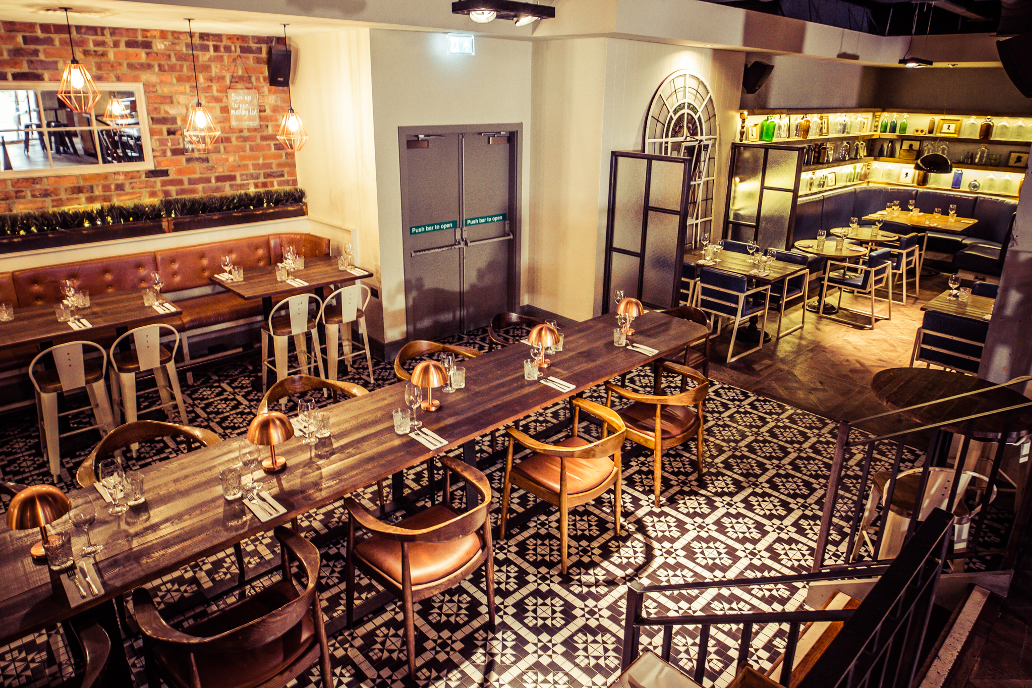 Stylish restaurant interior with warm lighting for intimate gatherings and corporate events.