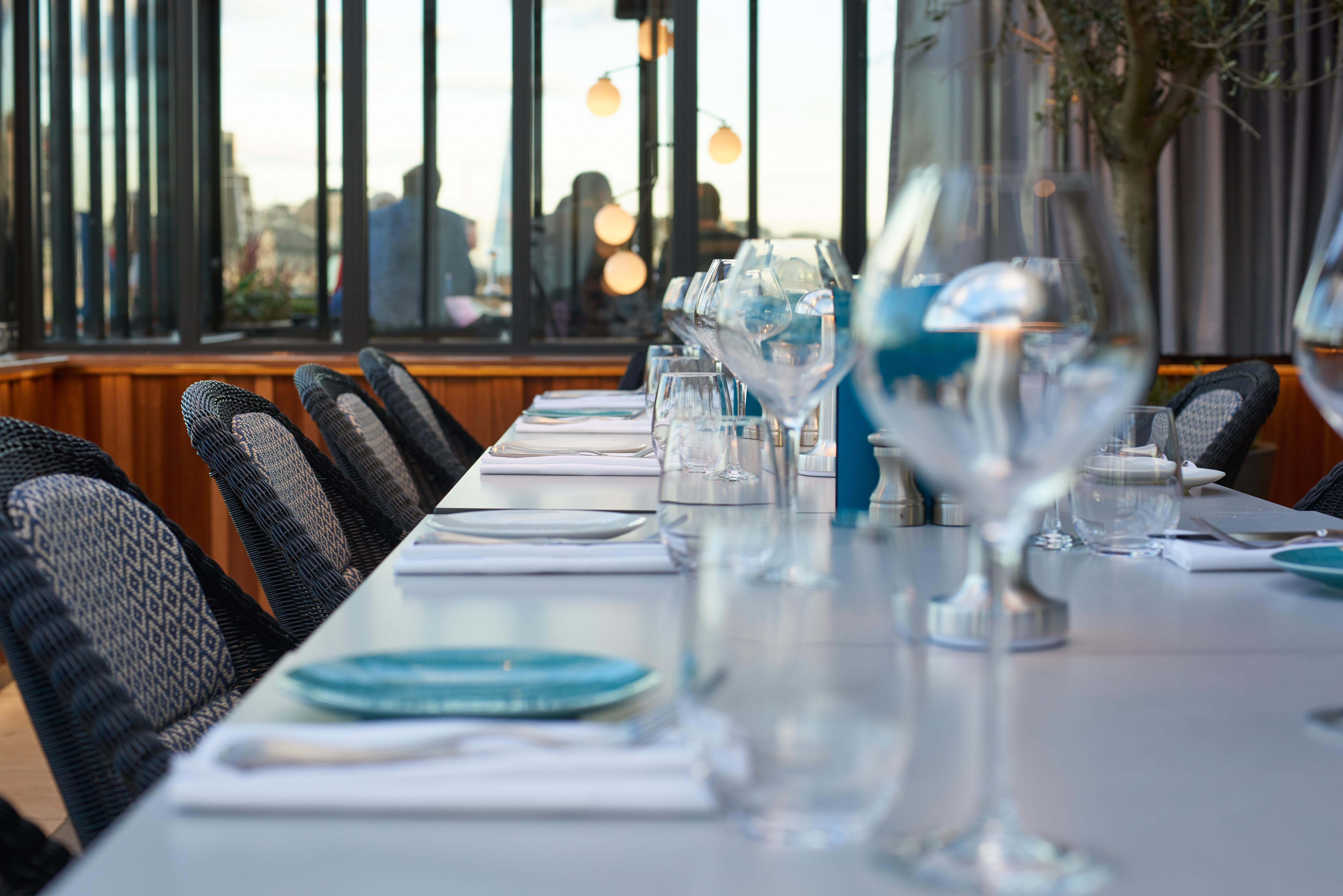 Elegant dining table at The Rooftop, ideal for corporate events and private dinners.