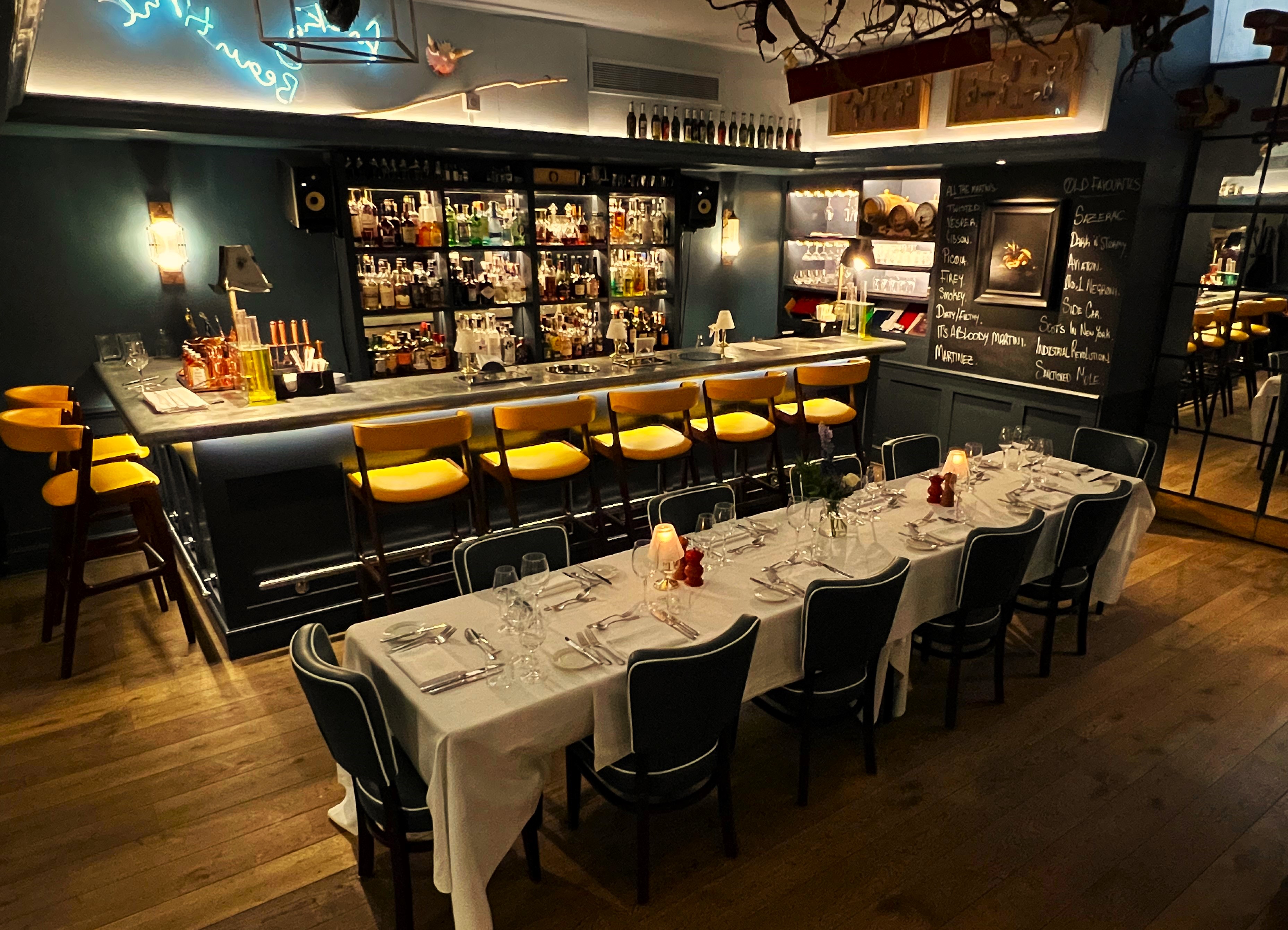 Lombard Club restaurant with elegant table setting for corporate events and gatherings.