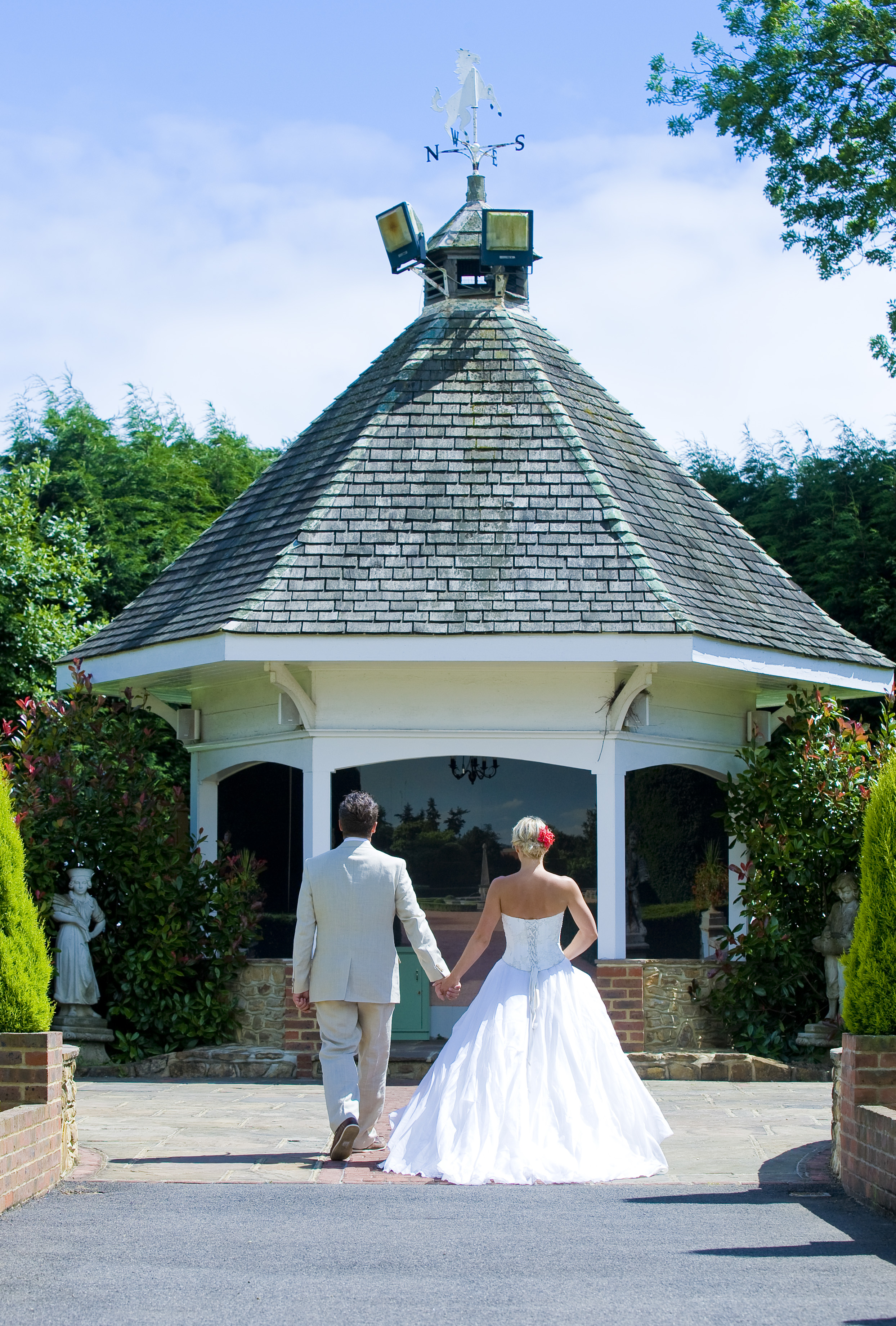 Charming gazebo at The Dray, Hop Farm, ideal for romantic weddings and photography.