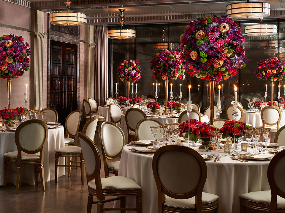 Elegant banquet setting in Mayfair Room, The Connaught, perfect for weddings and galas.