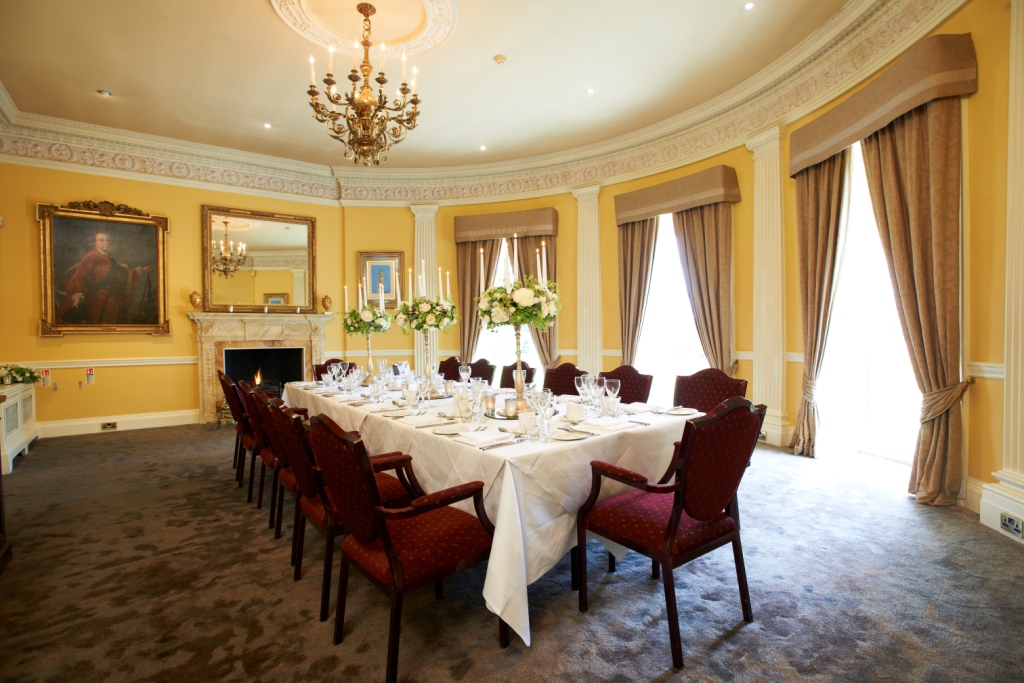 Elegant dining room at Stoke Park for upscale events and intimate meetings.