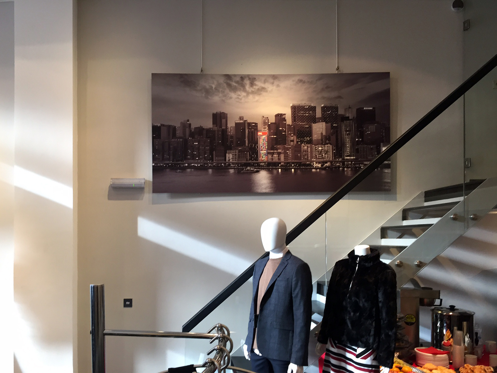 Old Brompton Gallery event space with cityscape mural, perfect for fashion showcases.