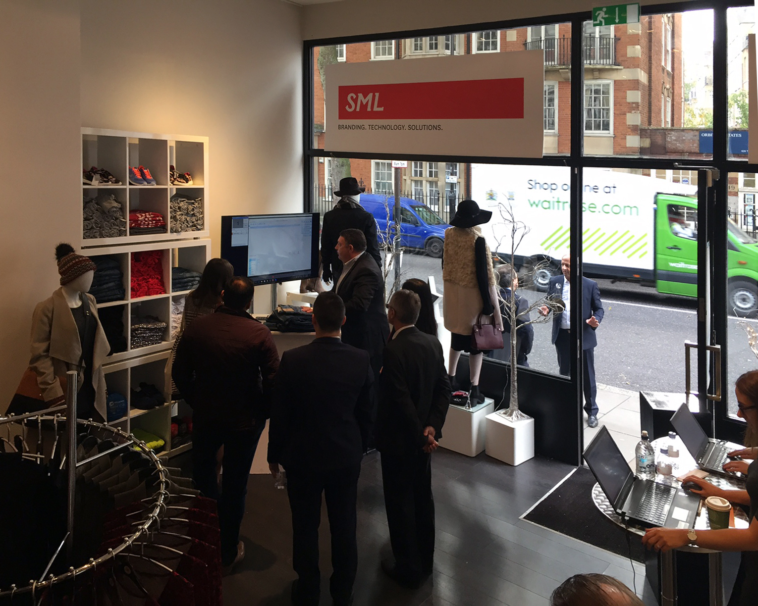 Modern corporate event space at Old Brompton Gallery with engaging visuals and networking.