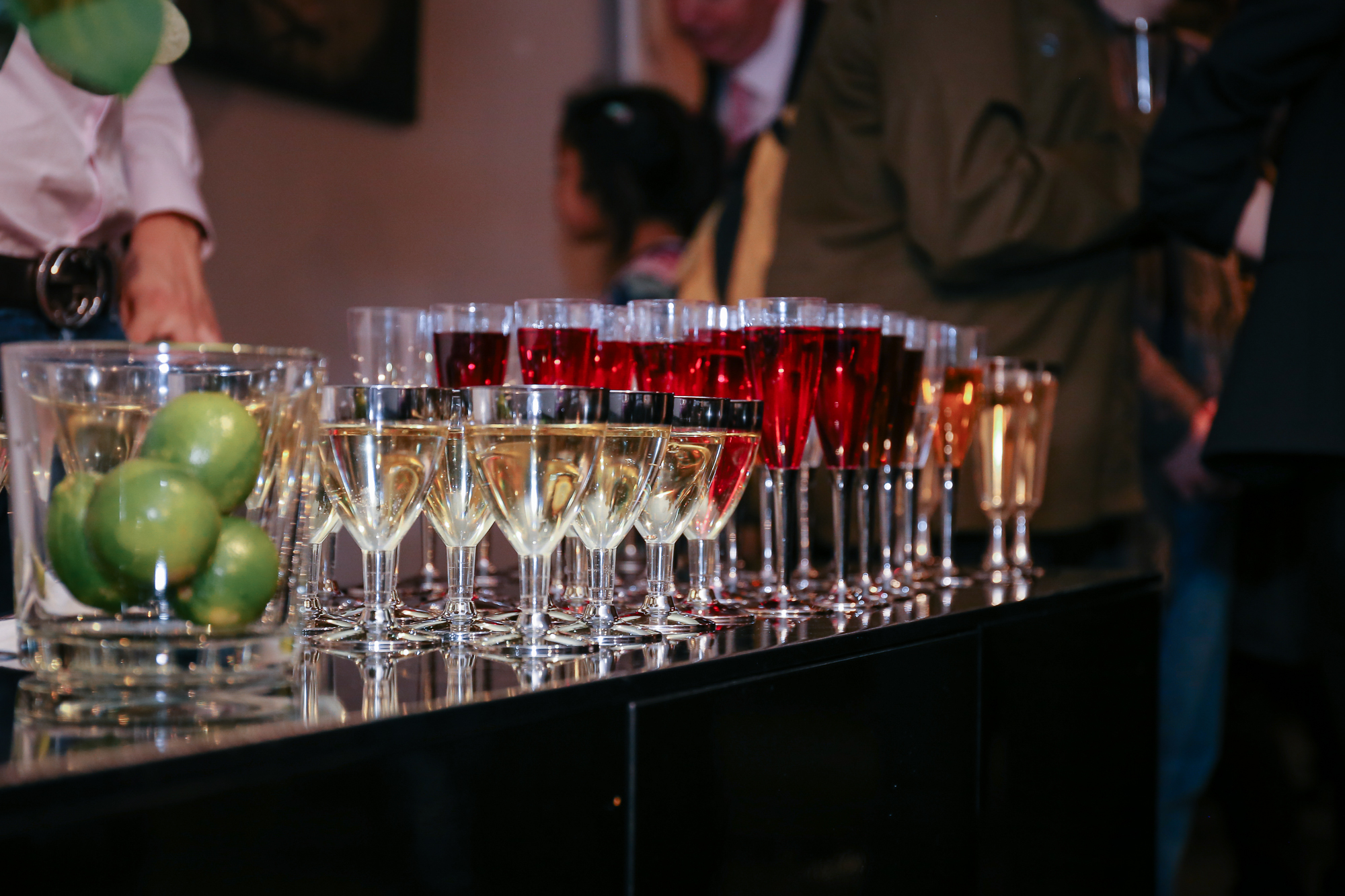 Elegant beverage station at Old Brompton Gallery for networking events and celebrations.