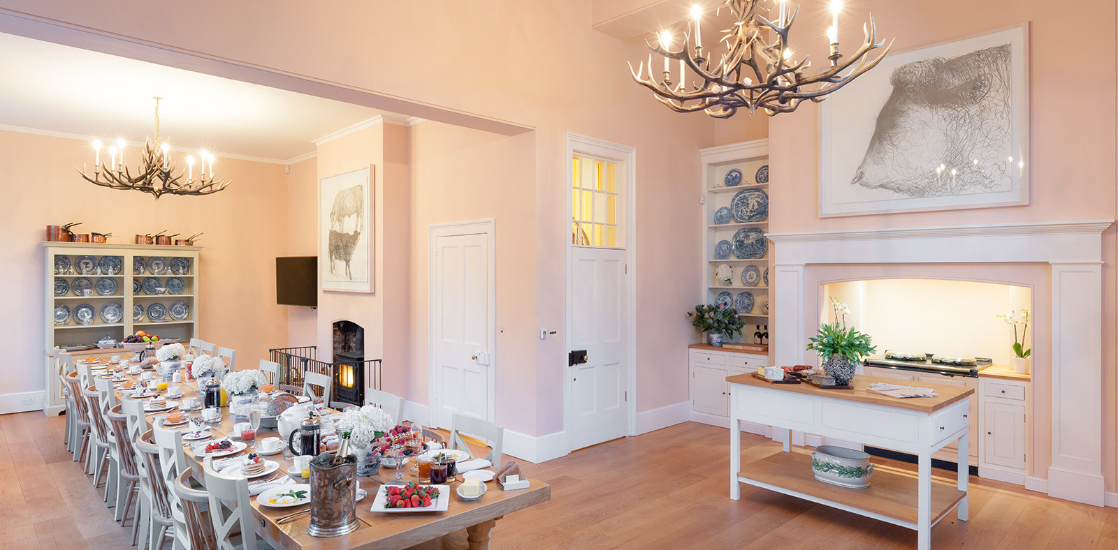 Elegant dining space in Exclusive Use Manor House, perfect for retreats and gatherings.