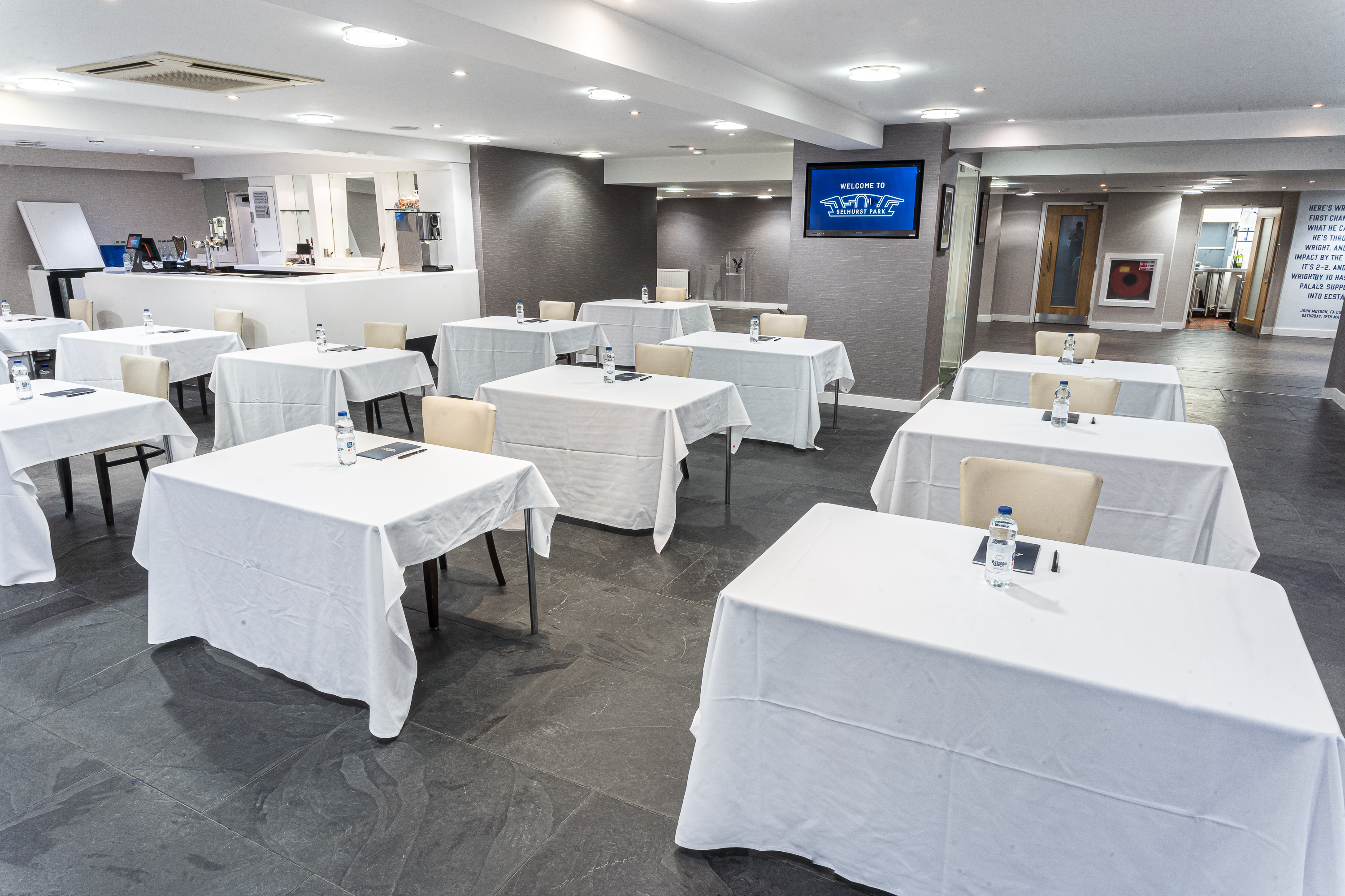 Speroni's Restaurant meeting space at Crystal Palace, elegant setup for professional events.