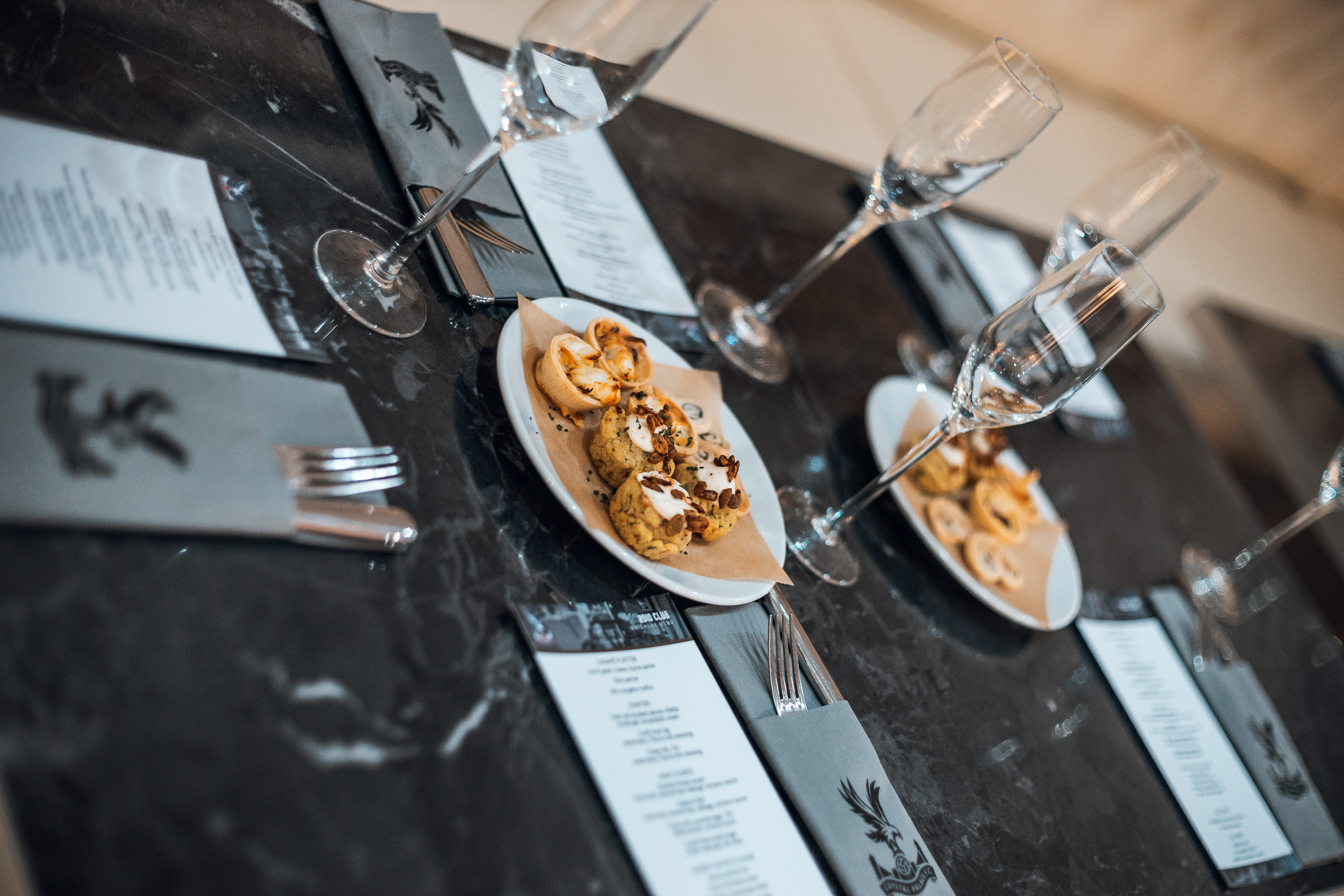 Elegant dining setup at 2010 Club, Selhurst Park for corporate events and upscale celebrations.