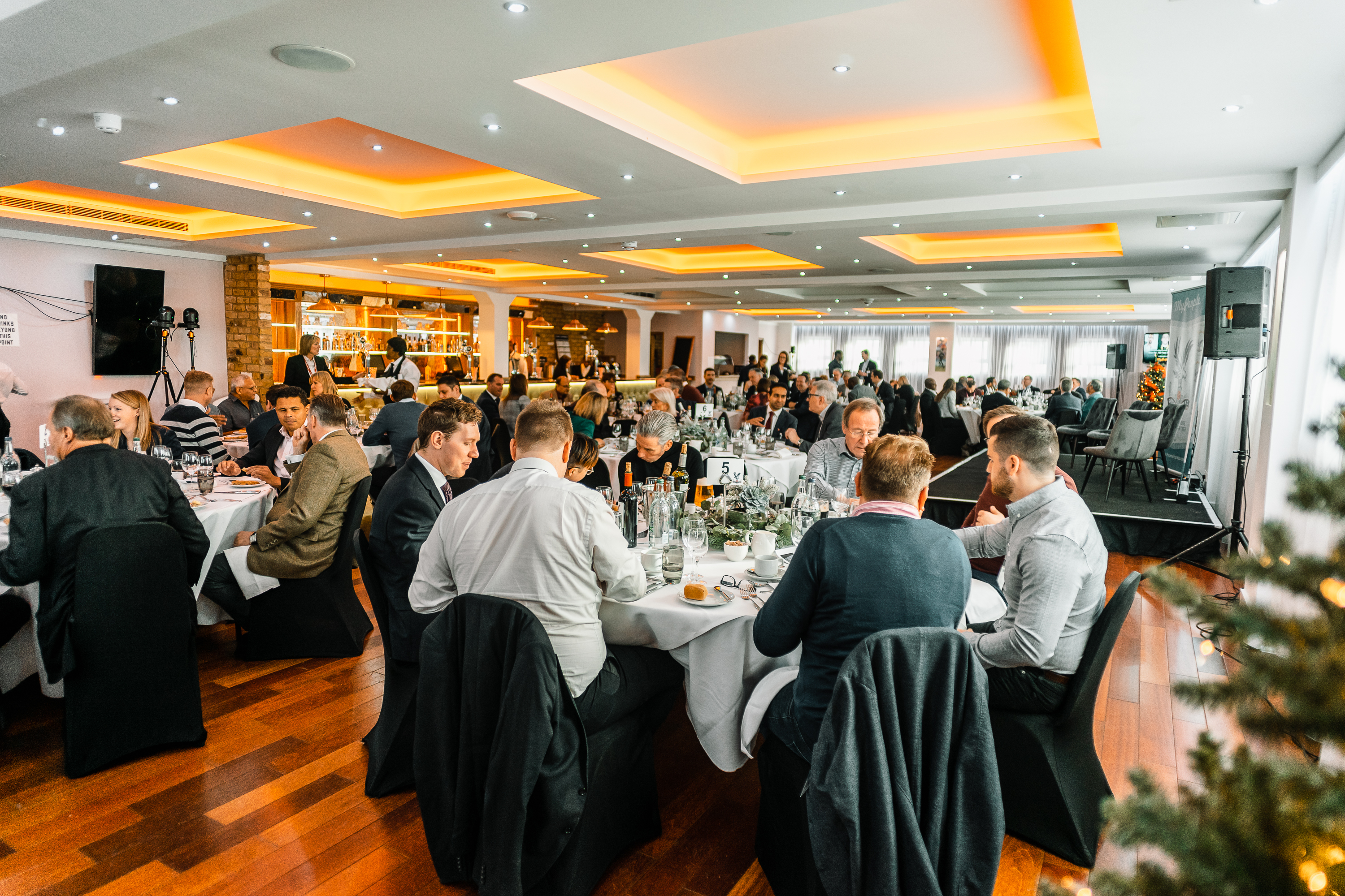 Stanley Stephenson Lounge banquet setup at Selhurst Park for corporate events and celebrations.