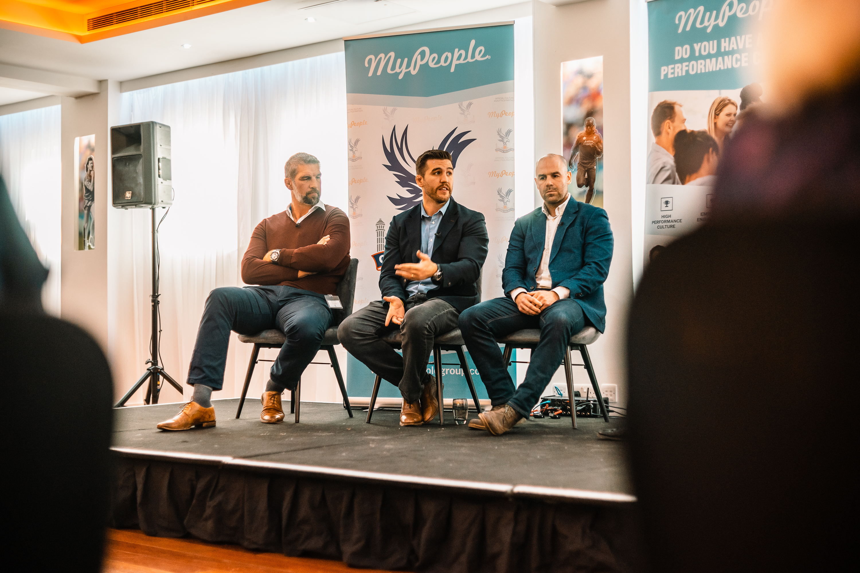 Panel discussion at Stanley Stephenson Lounge, Selhurst Park, focused on teamwork and networking.