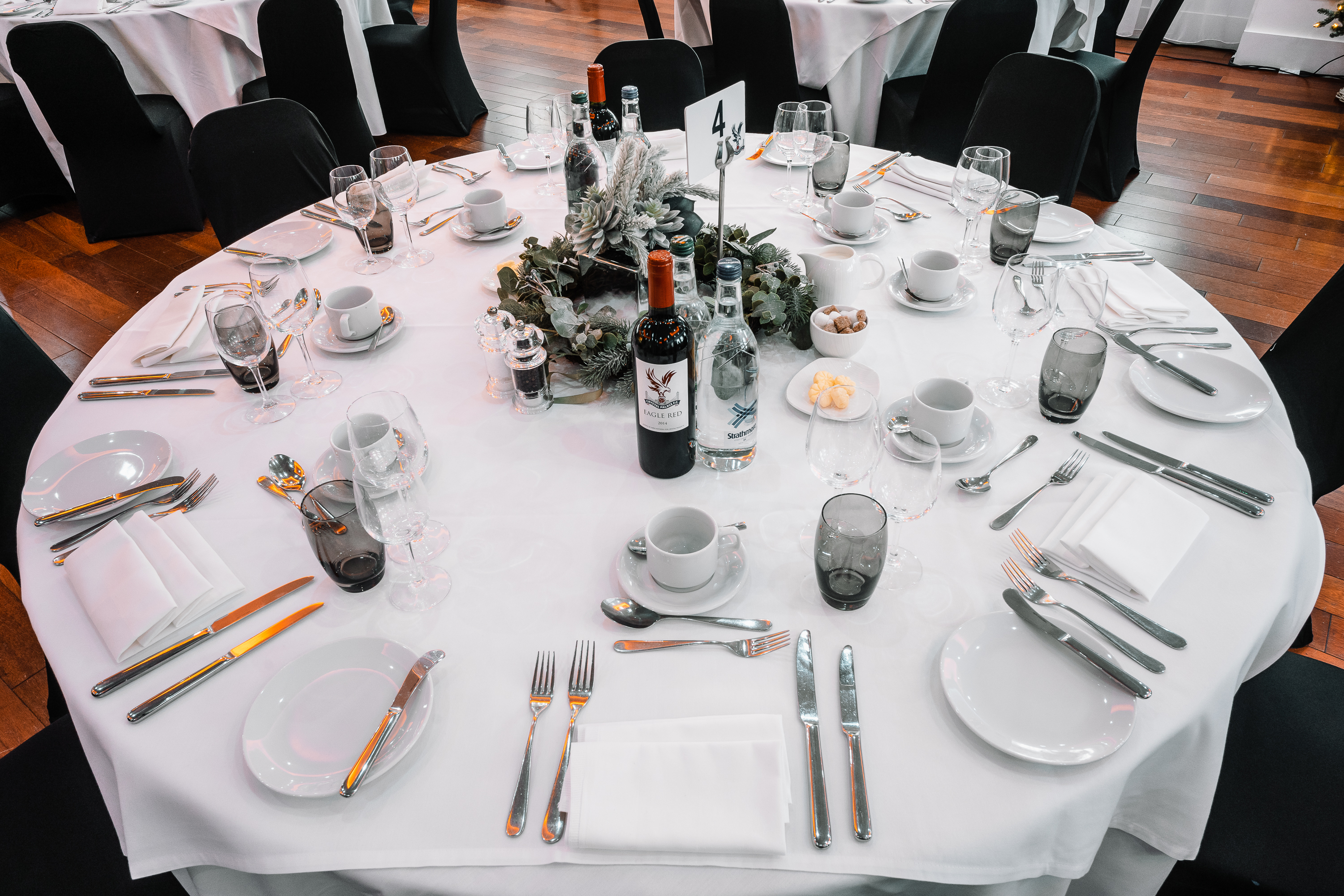 Stanley Stephenson Lounge banquet setup at Selhurst Park for corporate events and weddings.