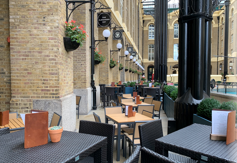 Outdoor dining area at The Alexander Hay, perfect for networking events and receptions.
