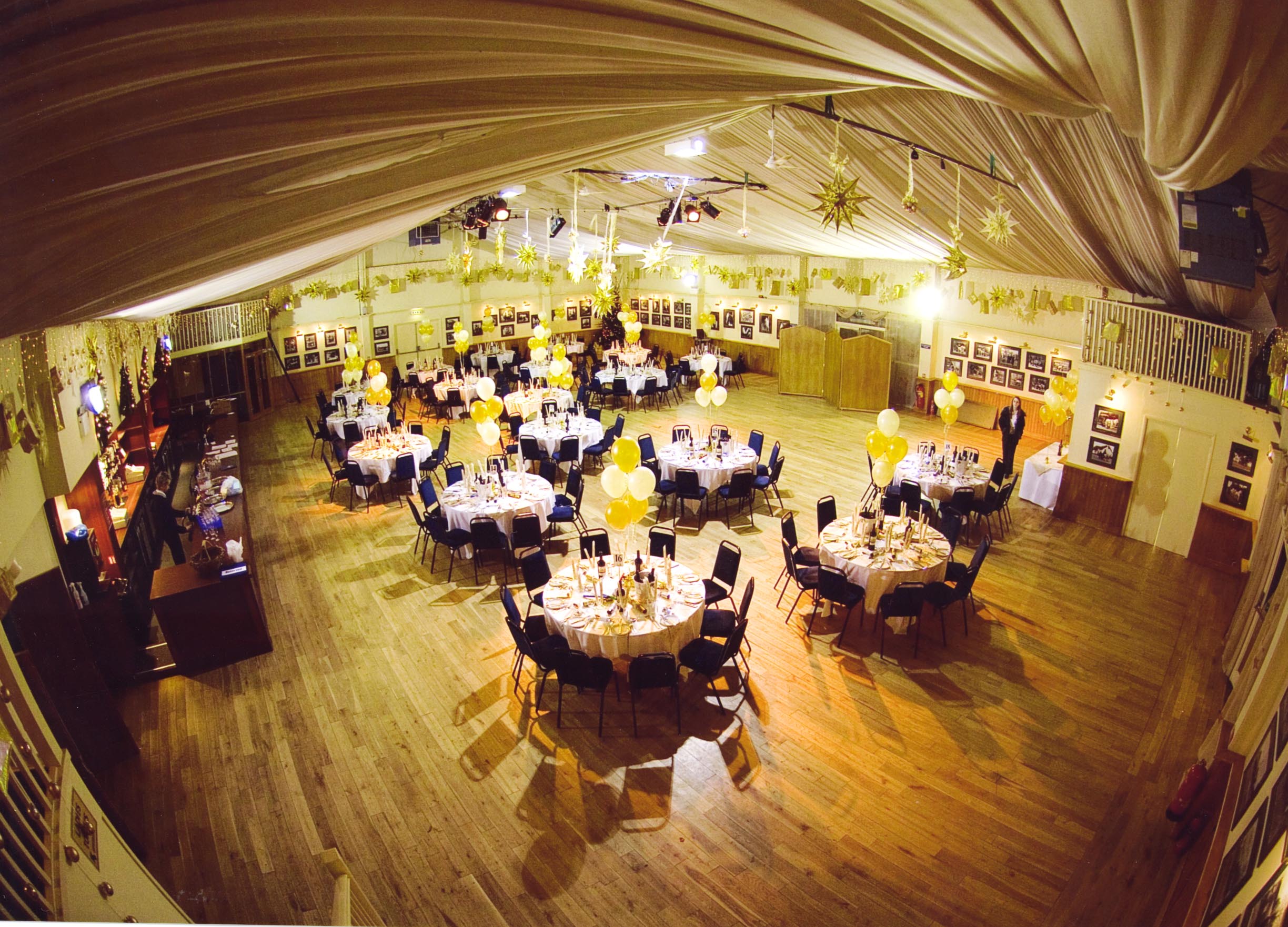 Elegant Dray Marquee venue with round tables, perfect for weddings and corporate events.