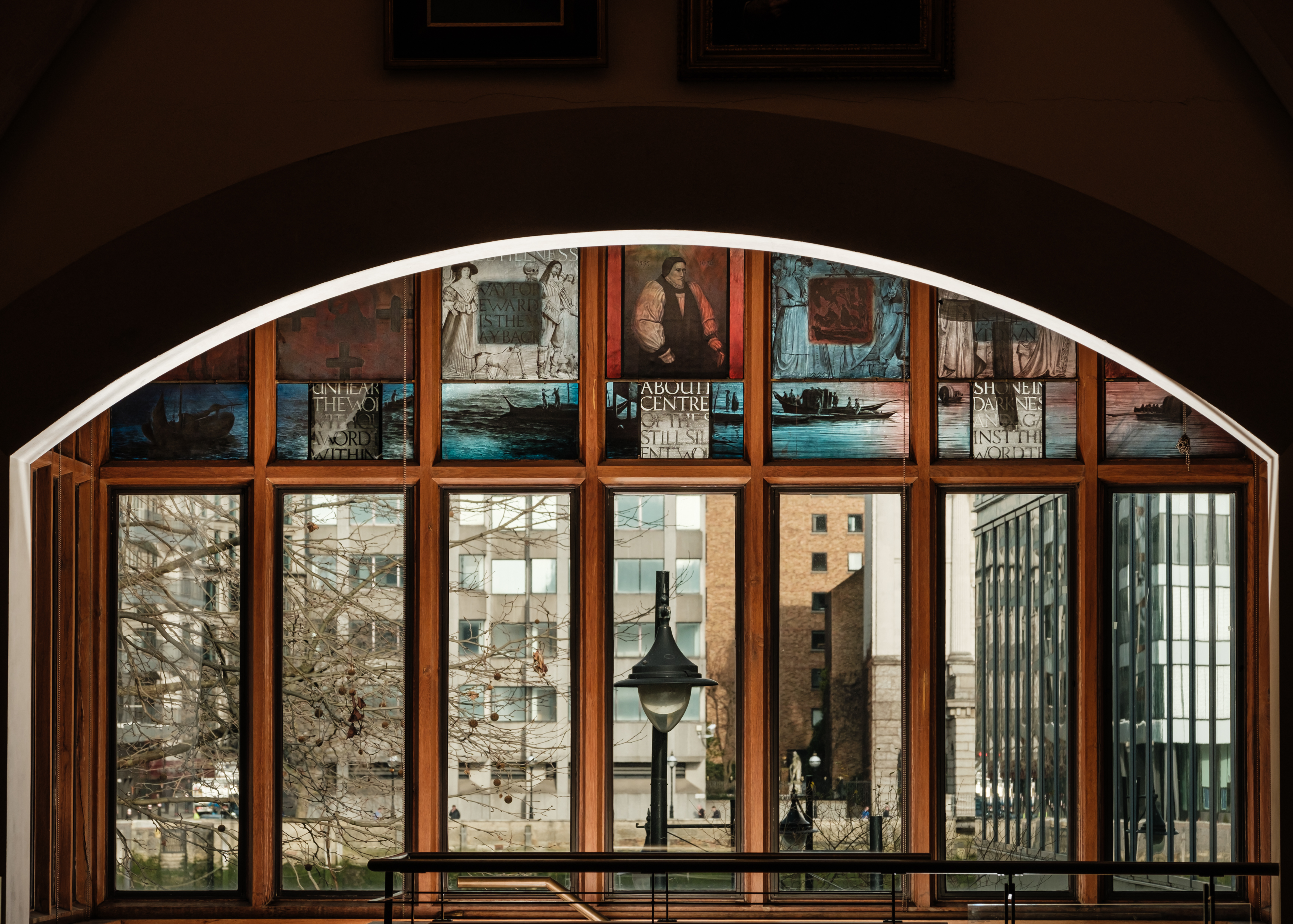 Arched window in Southwark Cathedral Library, perfect for networking events and meetings.