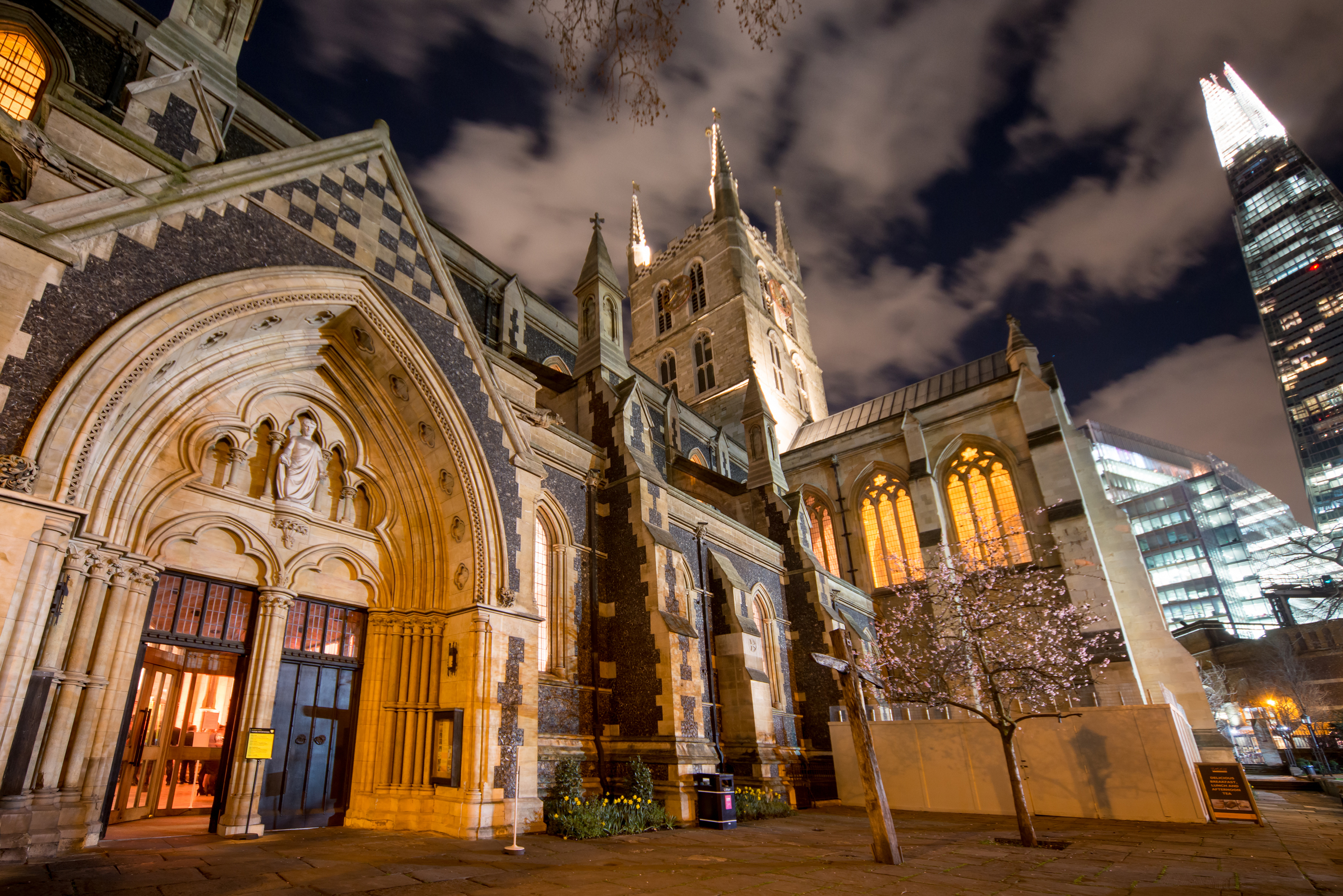 Southwark Cathedral Library: historic venue with modern skyline, perfect for unique events.