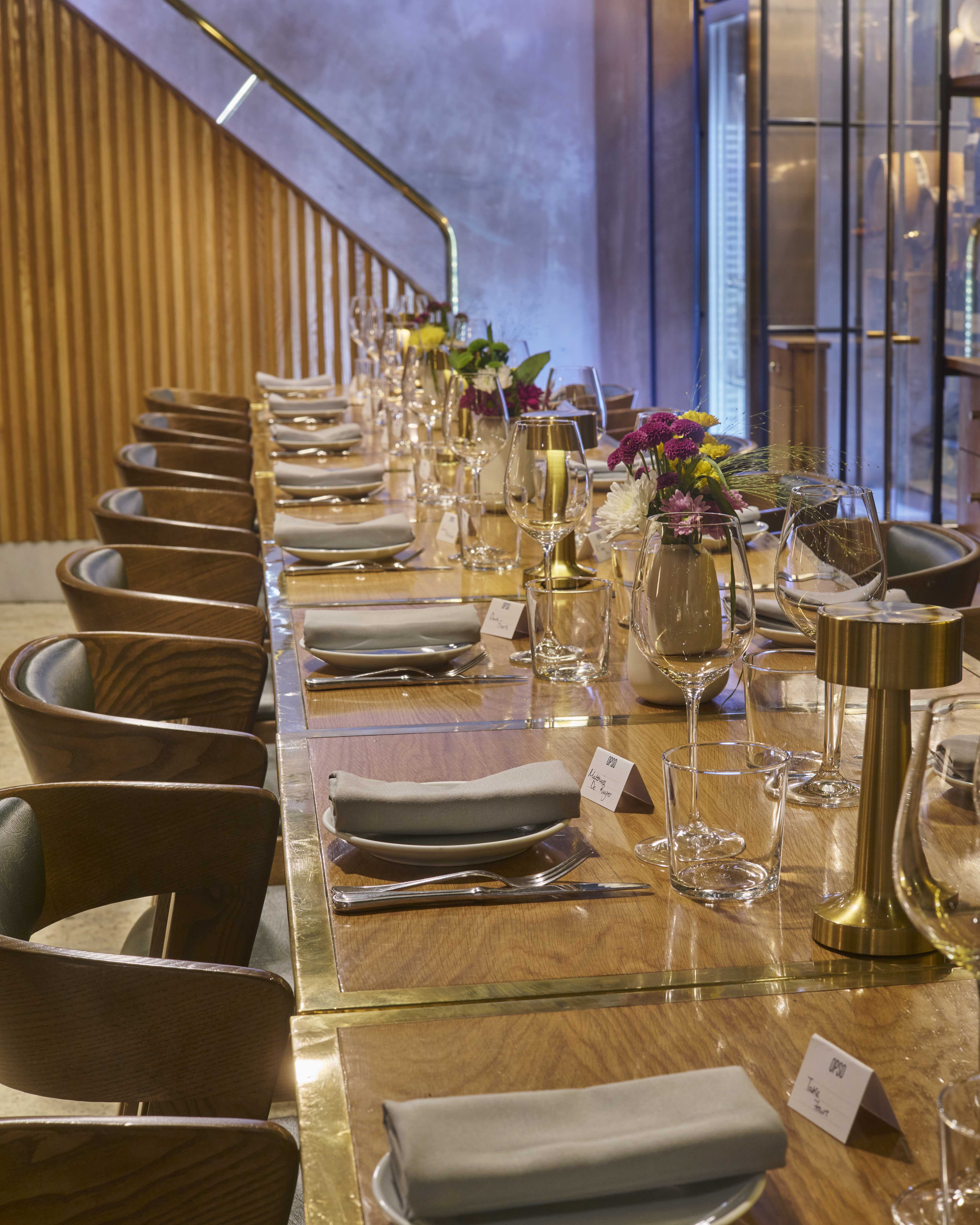 Elegant dining table setup in The Larder Room, perfect for upscale events and corporate dinners.