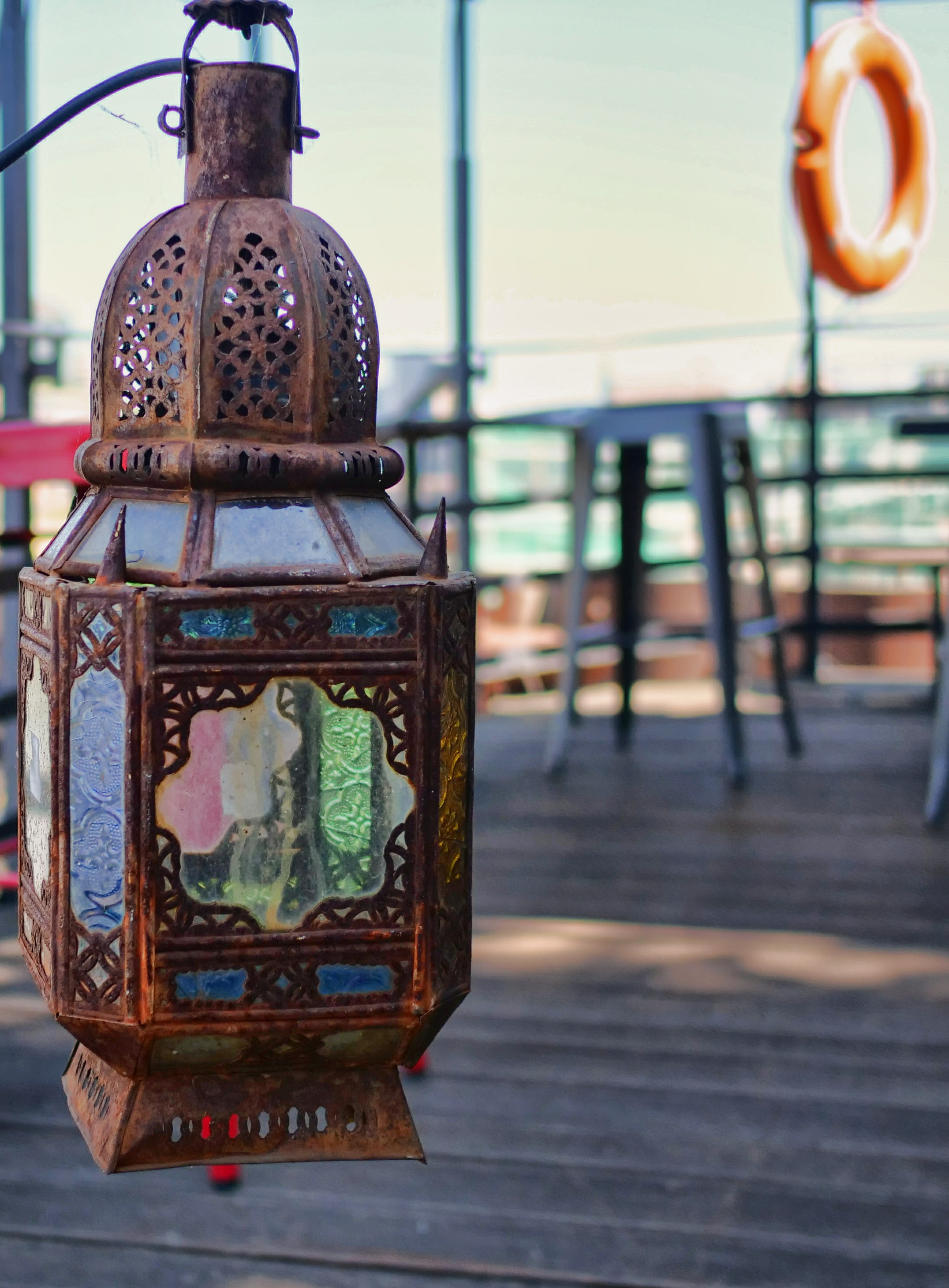 Elegant lantern at Battersea Barge, perfect for themed events and outdoor gatherings.