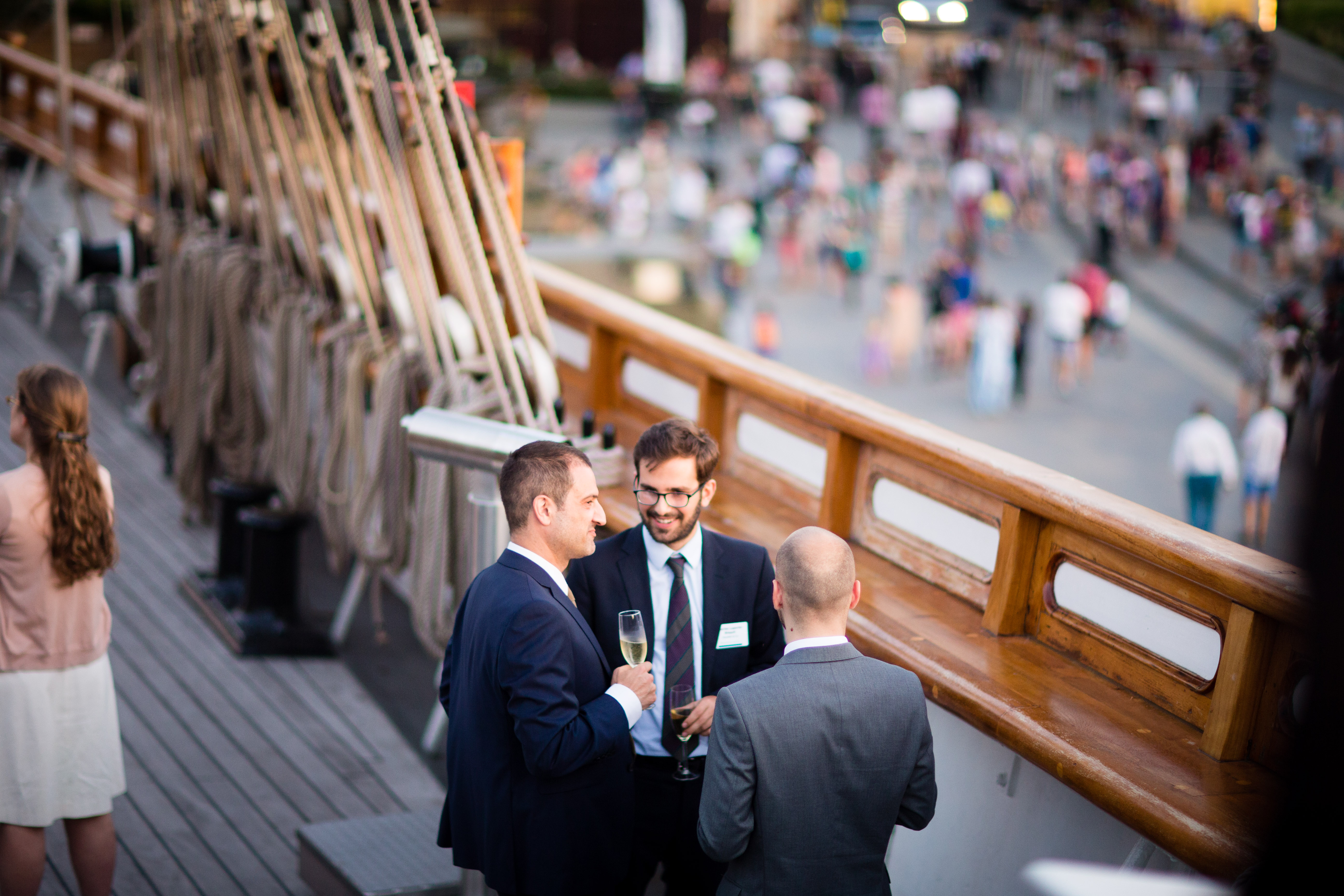 Networking event on The Weather Deck of Cutty Sark, featuring elegant maritime ambiance.
