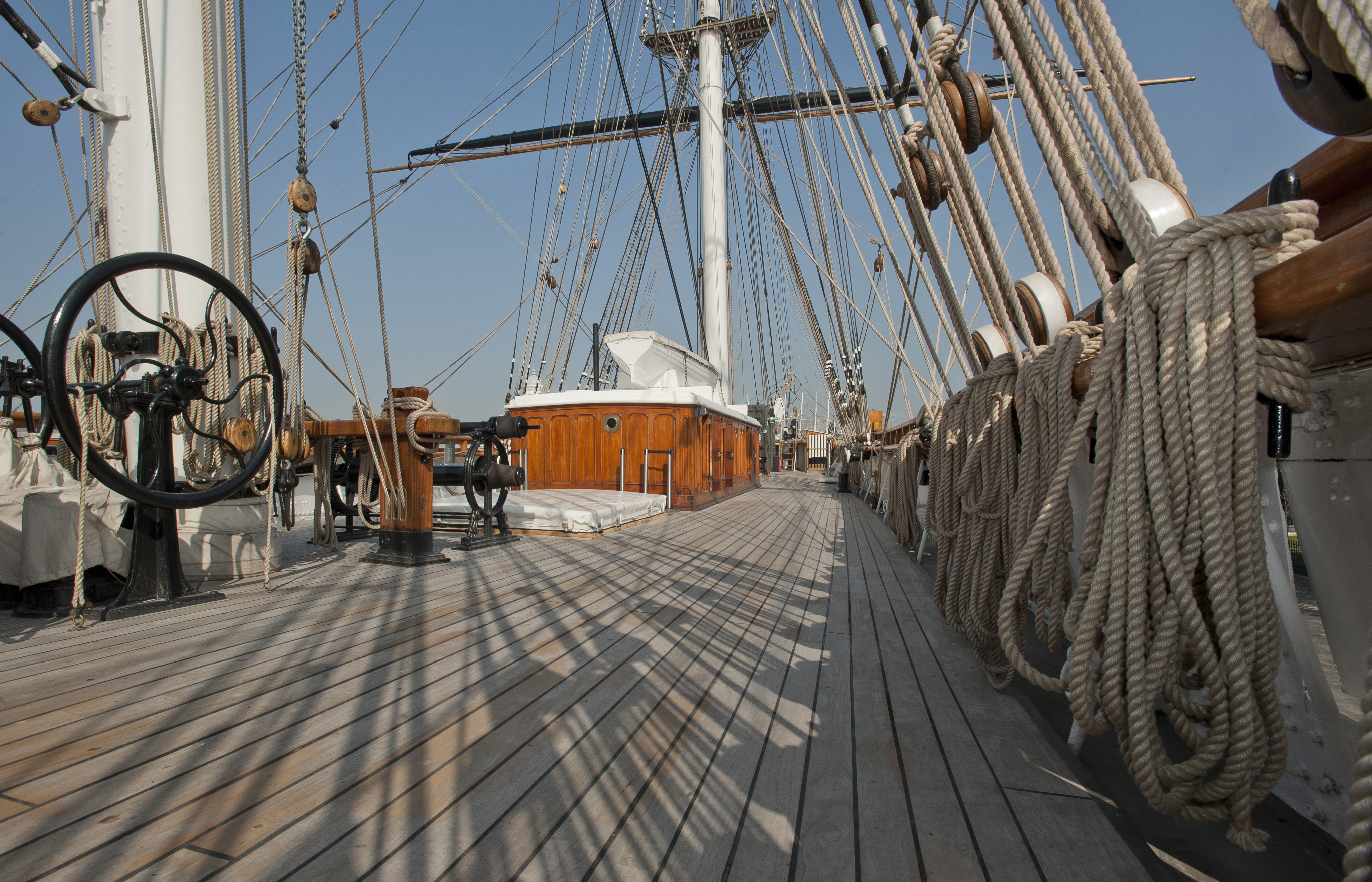 The Weather Deck on Cutty Sark, a polished tall ship venue for unique events.
