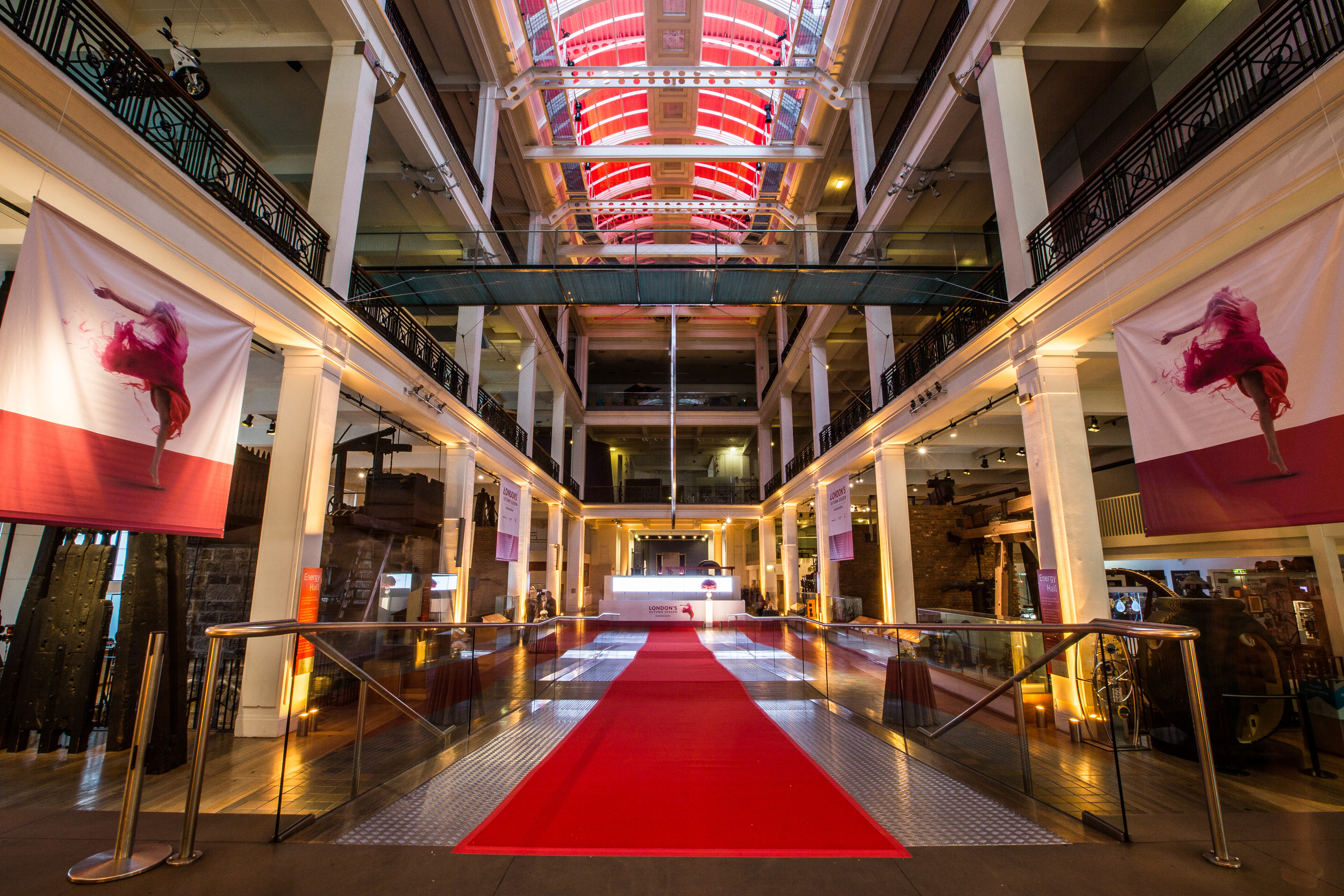 Energy Hall at The Science Museum, elegant event space with red carpet for galas and corporate events.