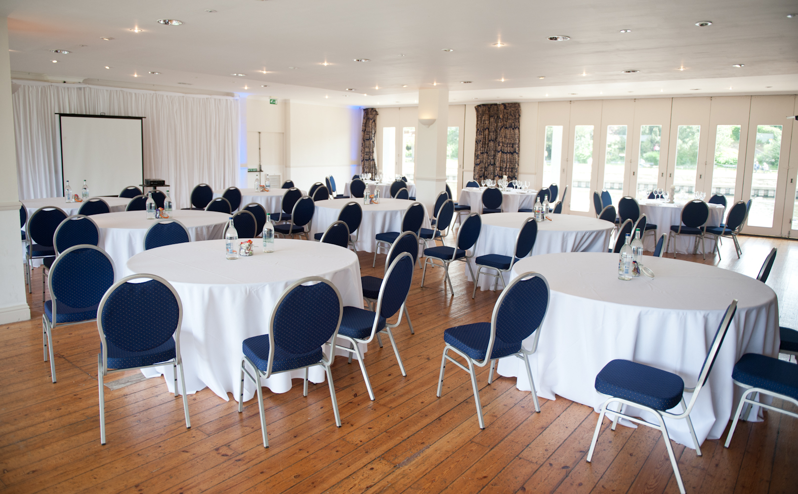 Britannia Suite event space with interactive seating and elegant decor on Ravens Ait Island.