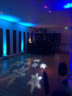 Britannia Suite on Ravens Ait Island with DJ booth, ideal for winter events.