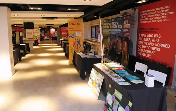 Shanks Lounge at Liverpool FC, vibrant exhibition space for networking events.