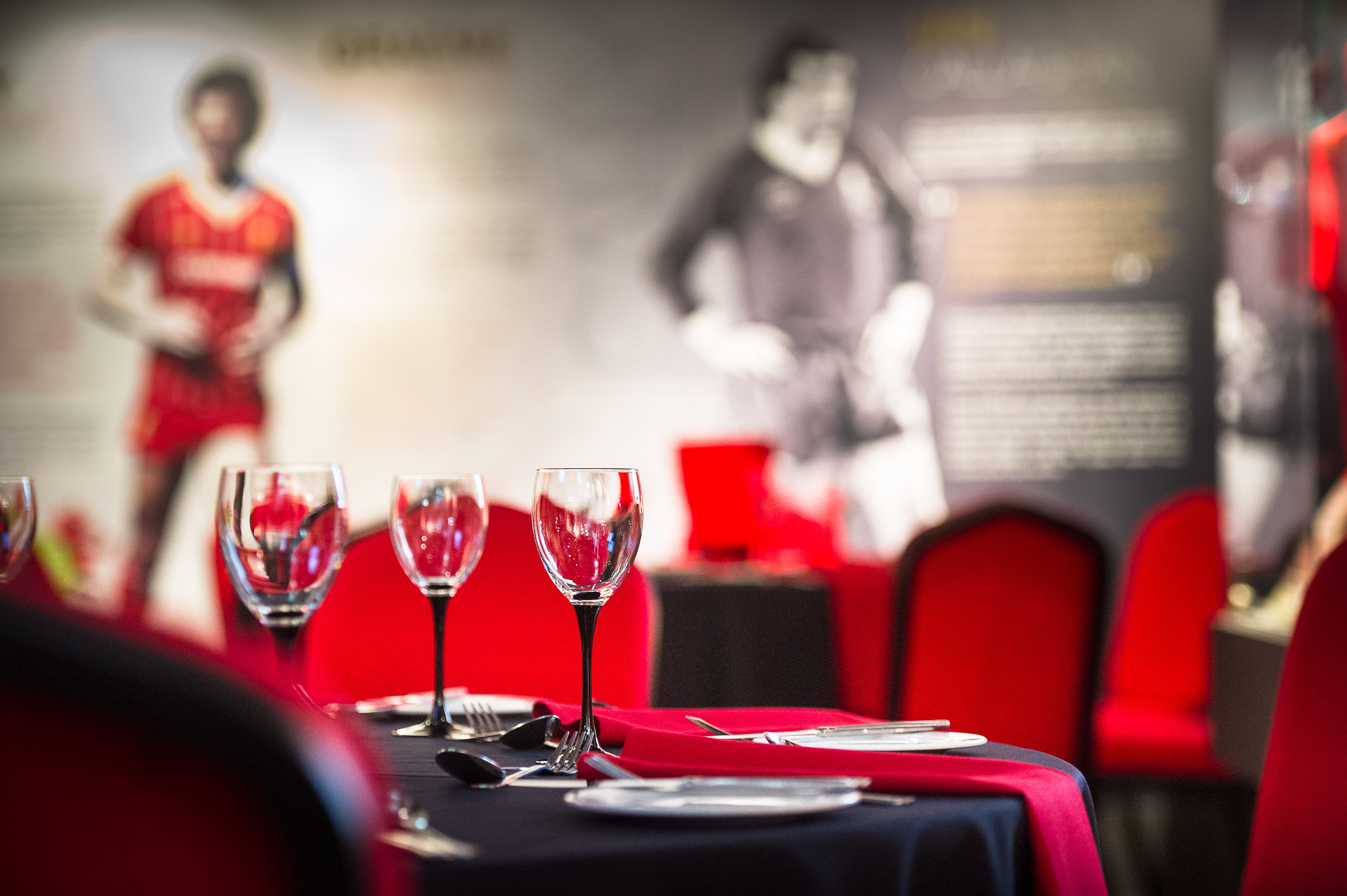 Elegant dining area at Liverpool FC Story, perfect for corporate events and celebrations.