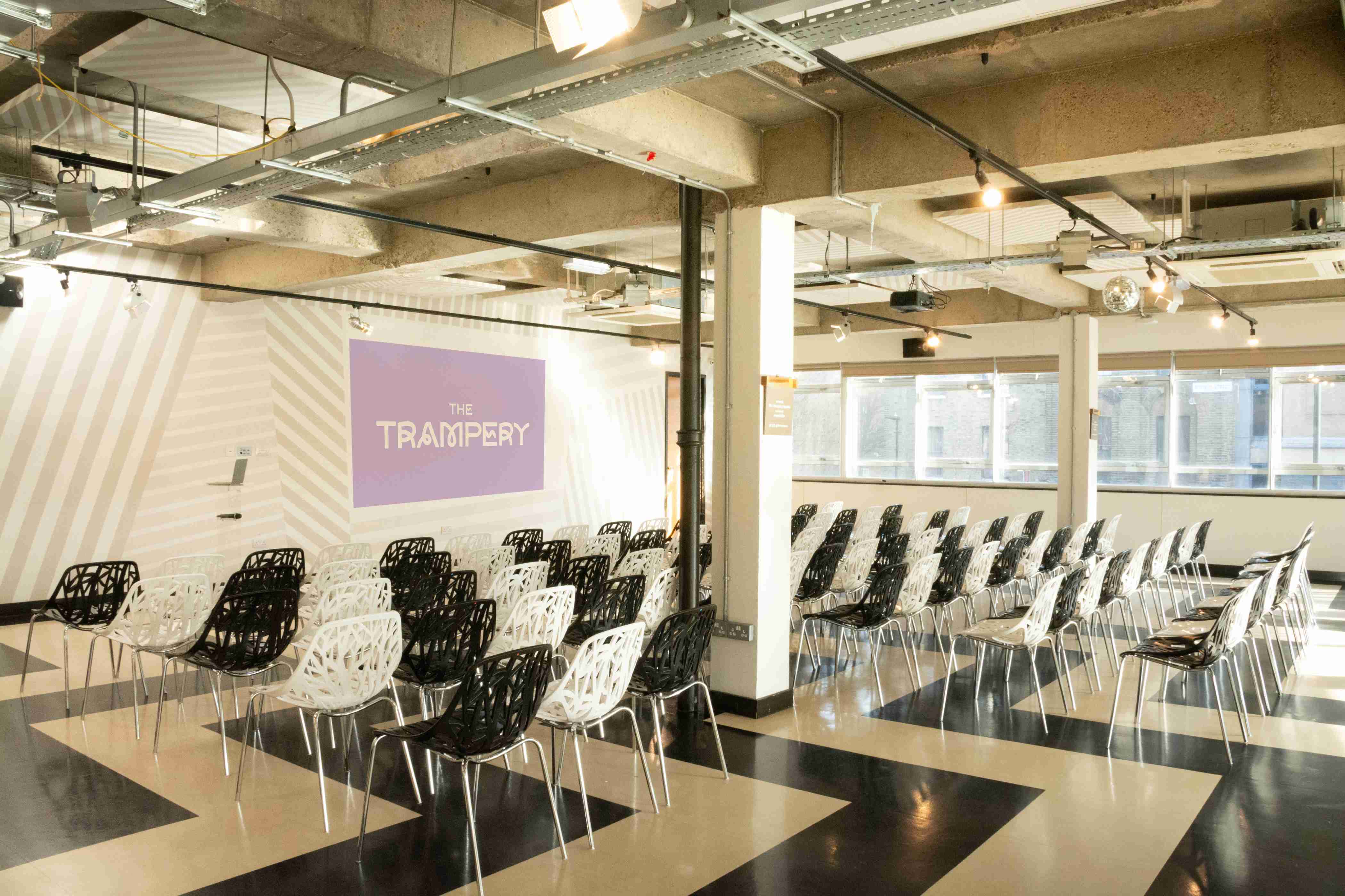 The Ballroom at The Trampery: modern event space with stylish chairs for workshops and presentations.