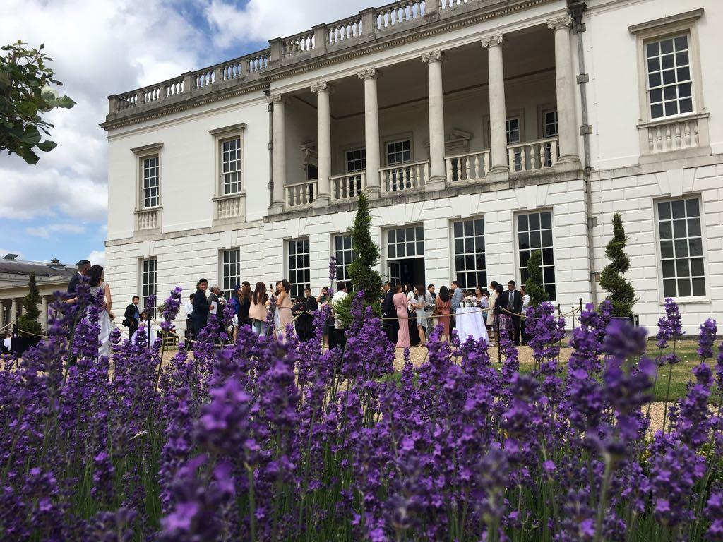 Elegant outdoor event at The Queen's House with vibrant lavender, perfect for weddings.