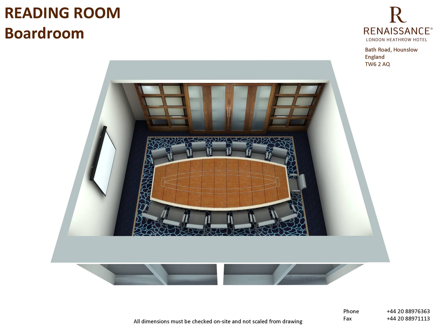 Renaissance London Heathrow Hotel boardroom with oval table for corporate meetings.