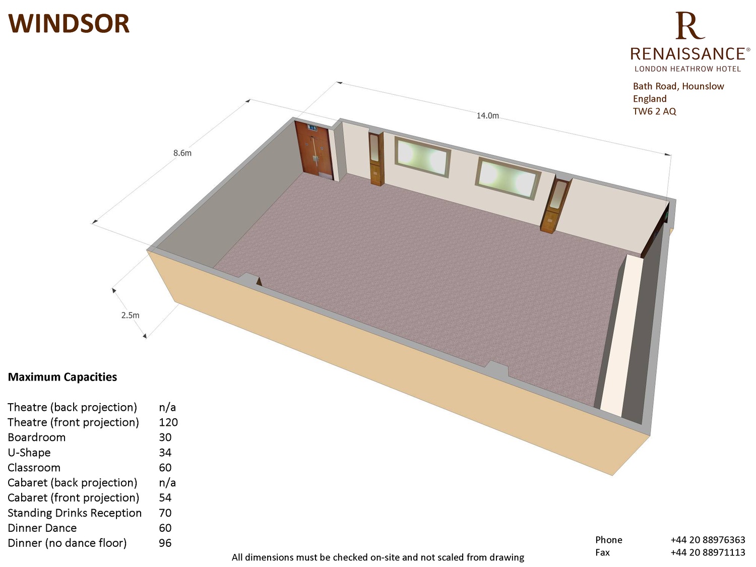 Windsor Suite floor plan at Renaissance London Heathrow for versatile event layouts.