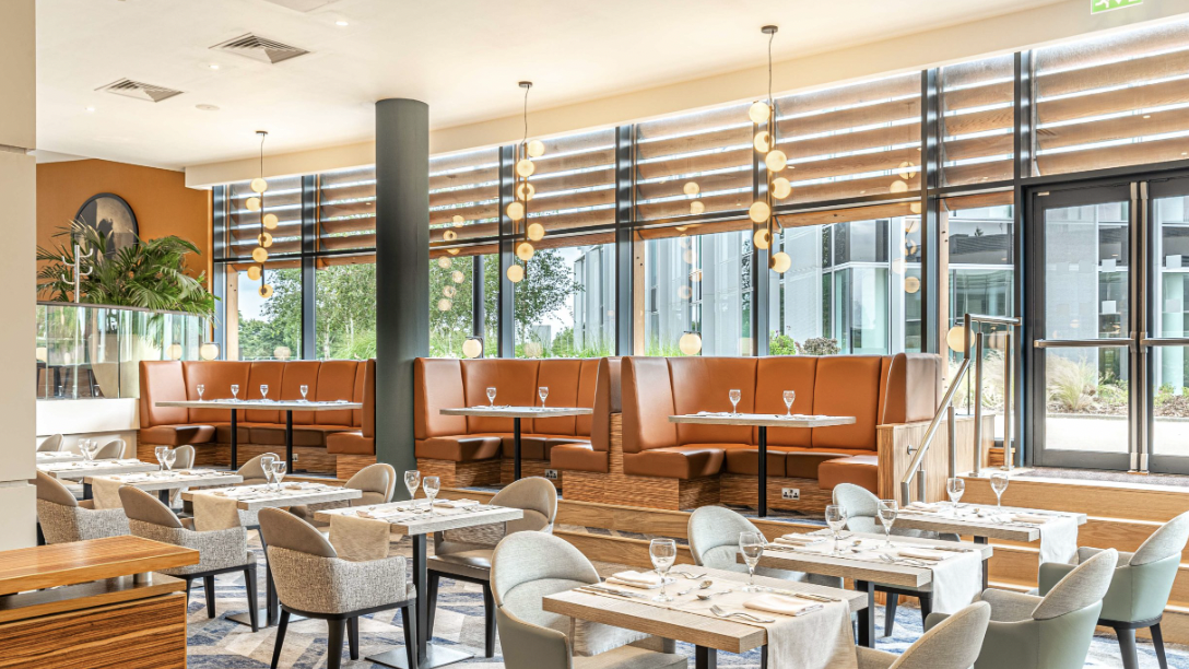 Modern dining space at Crowne Plaza Reading East, ideal for events and meetings.
