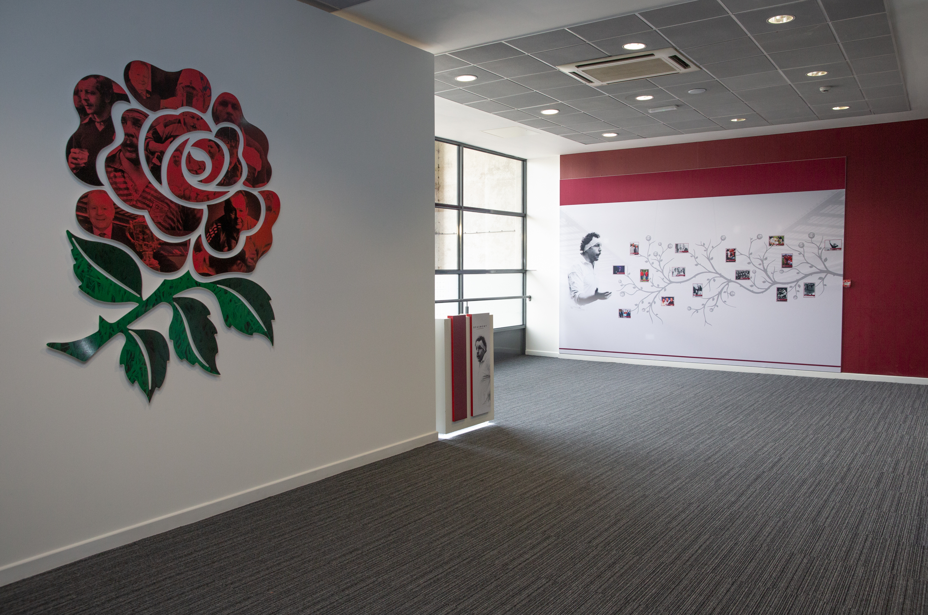 Beaumont event space at Allianz Stadium with elegant rose mural for networking events.