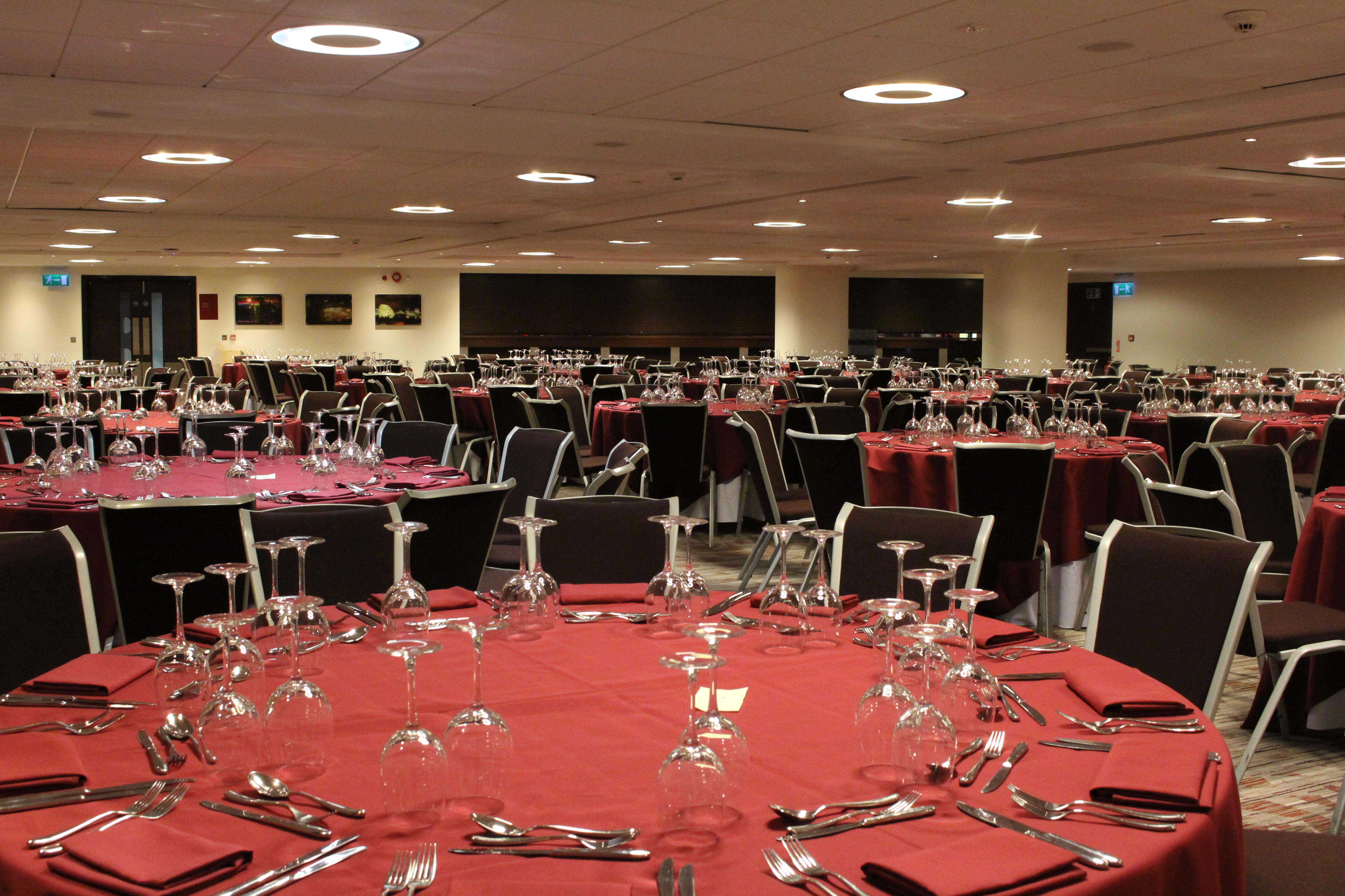 Nightingale Suite banquet hall at Allianz Stadium, Twickenham, set for elegant events.