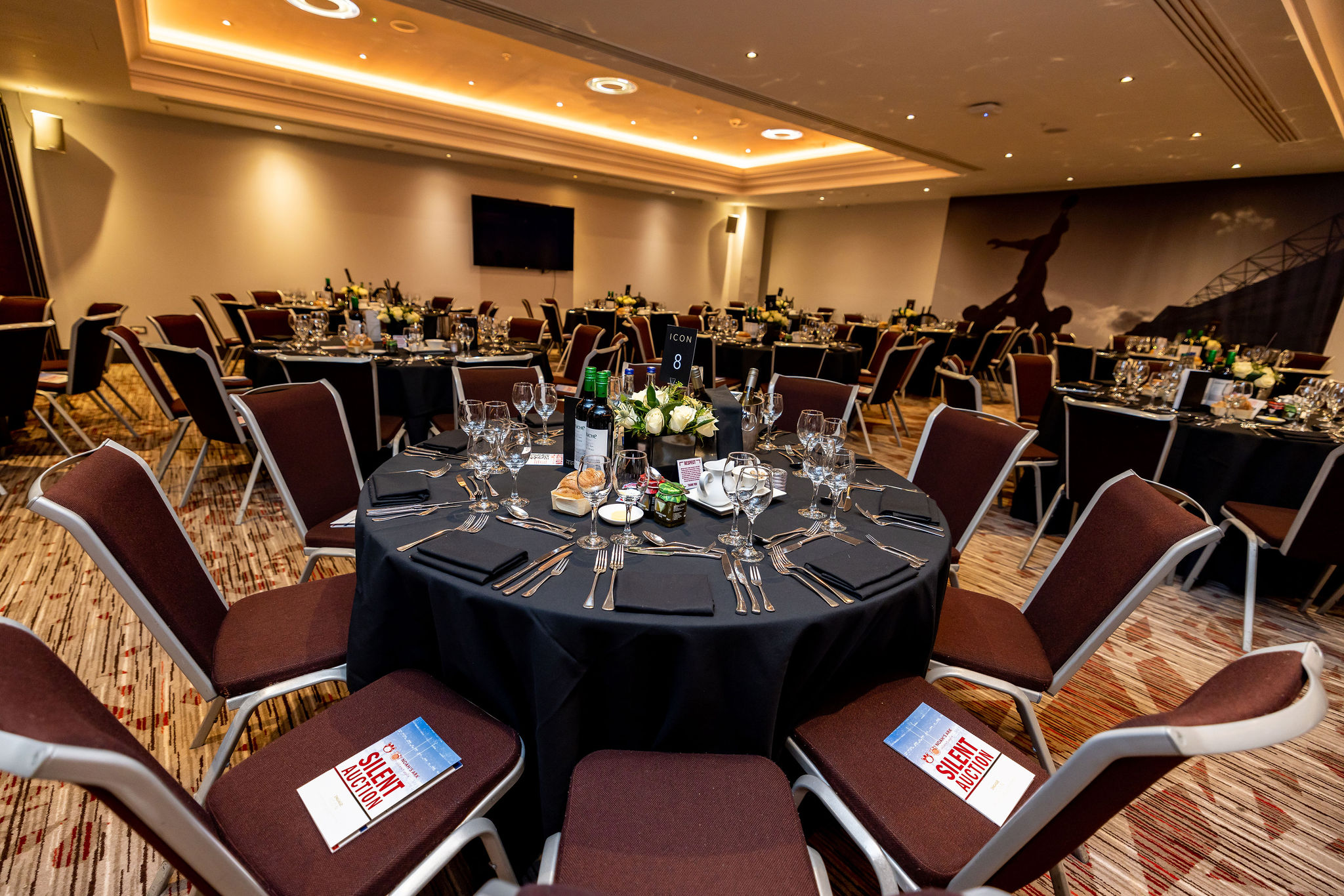 Shakespeare Suite banquet setup at Allianz Stadium, Twickenham for corporate events.