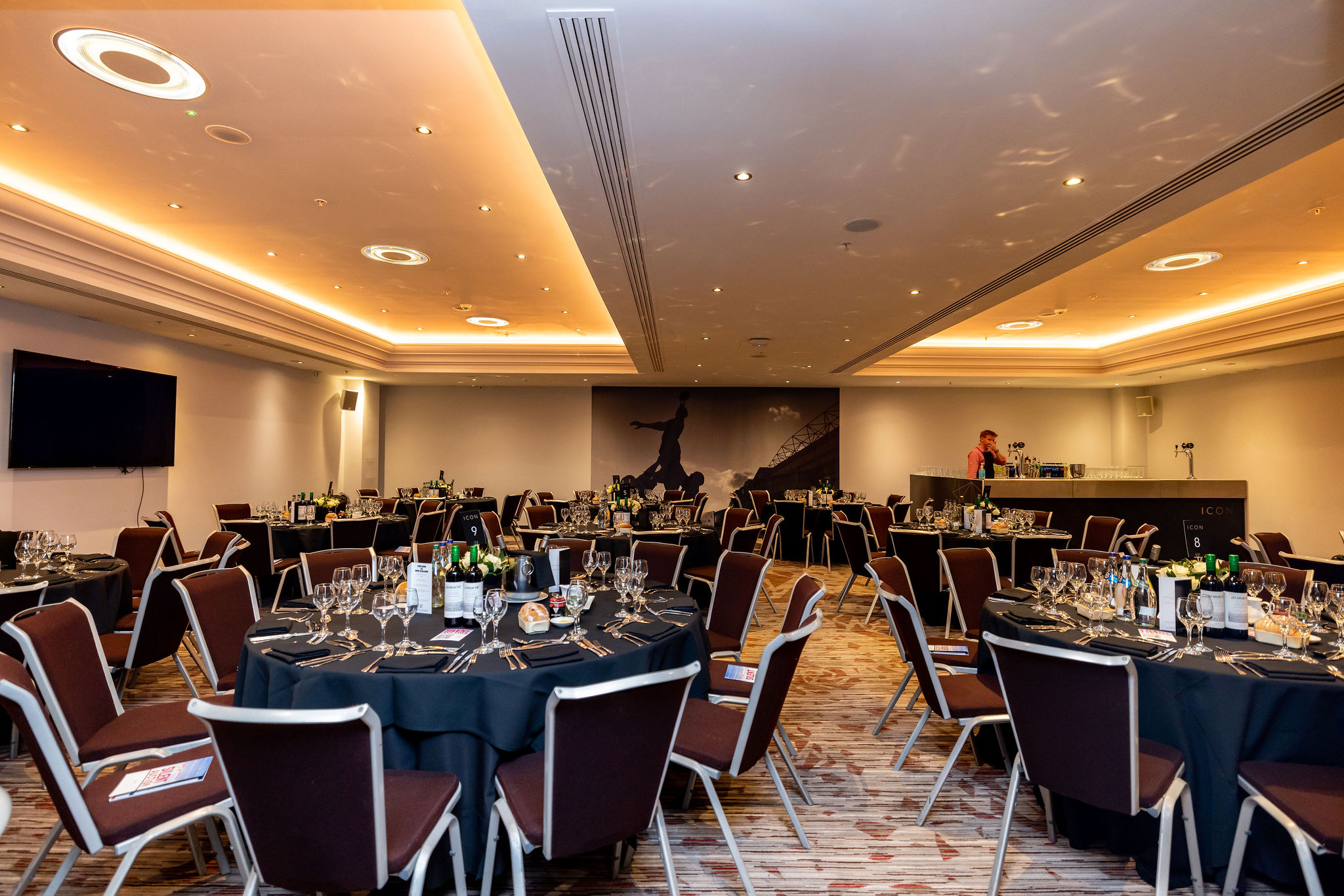 Shakespeare Suite at Allianz Stadium, Twickenham, set for a formal dinner event.