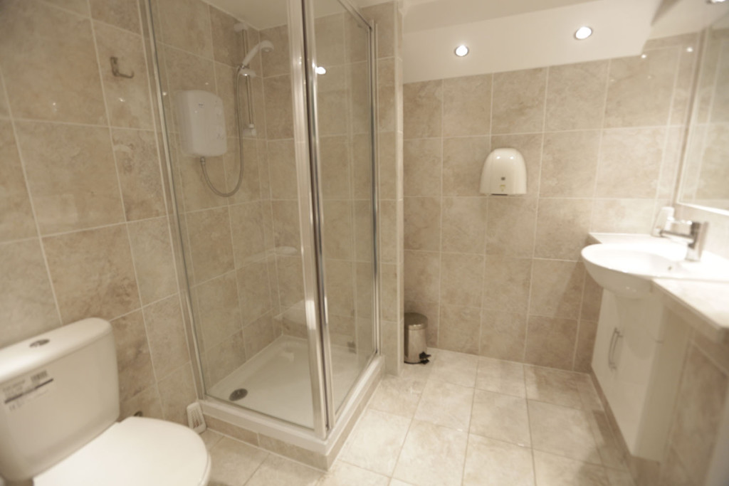 Modern restroom in London rehearsal space for corporate events and gatherings.