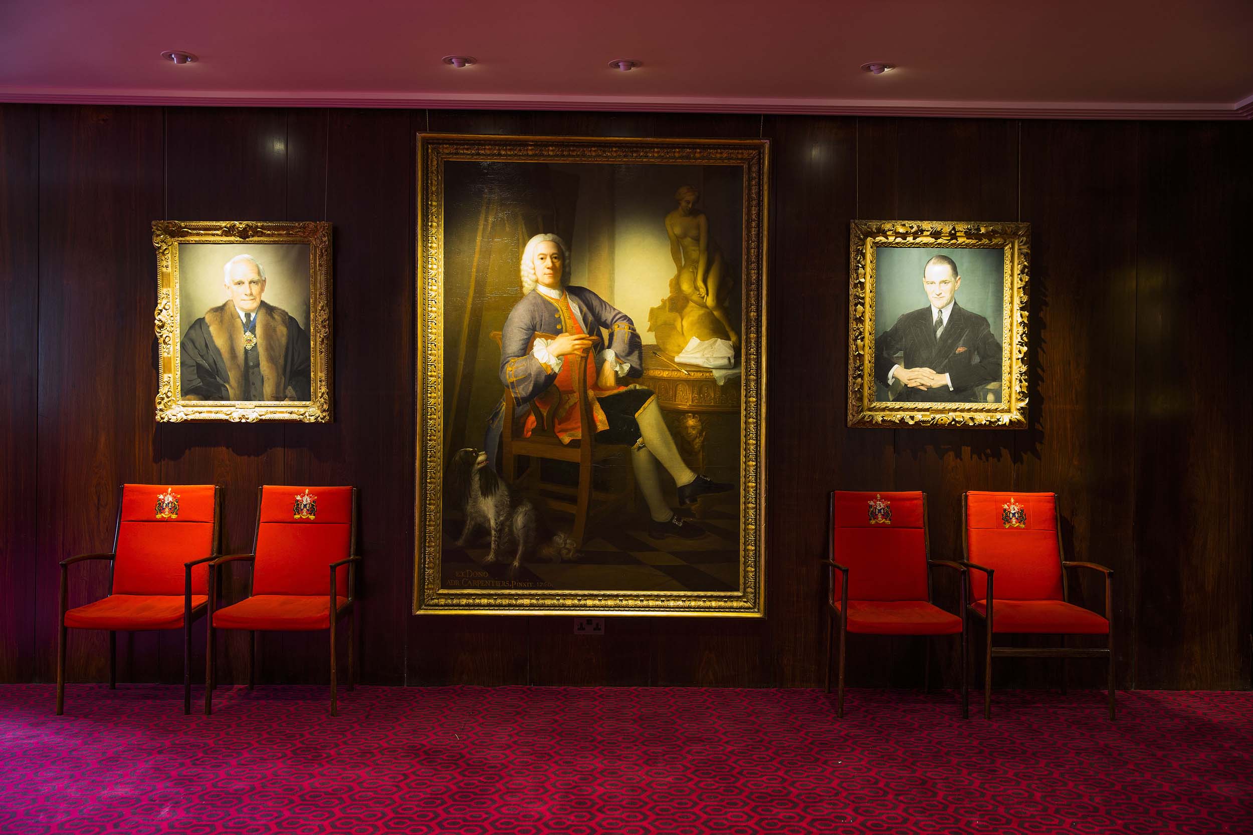 Elegant Court Room in Salters' Hall with plush red seating for corporate events.